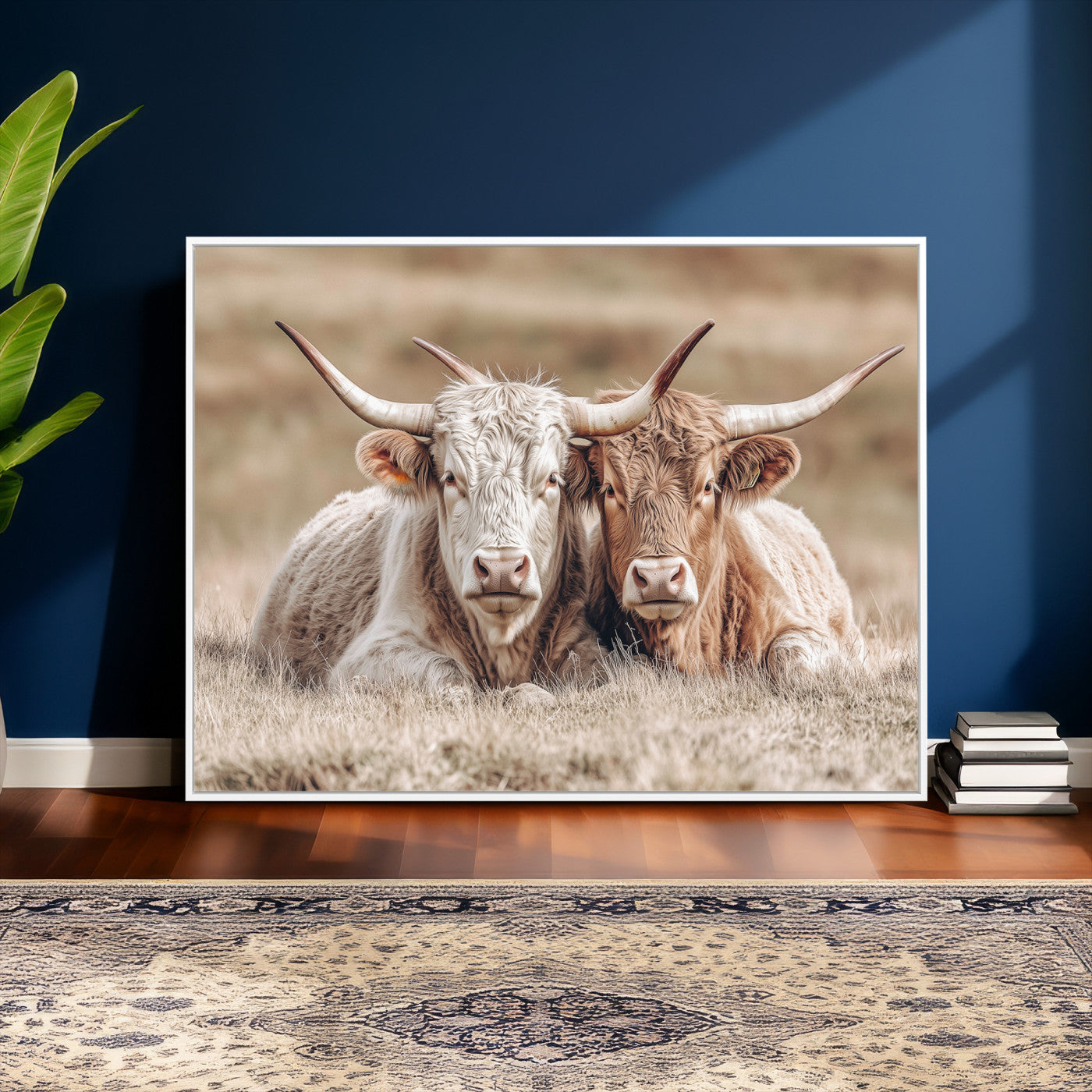 38651722-MGV-CV-36X24 - Highland Cows Meadow Canvas Wall Art – Peaceful Cow Photography Print, Rustic Farmhouse Animal Decor for Country Home, Living Room, Office