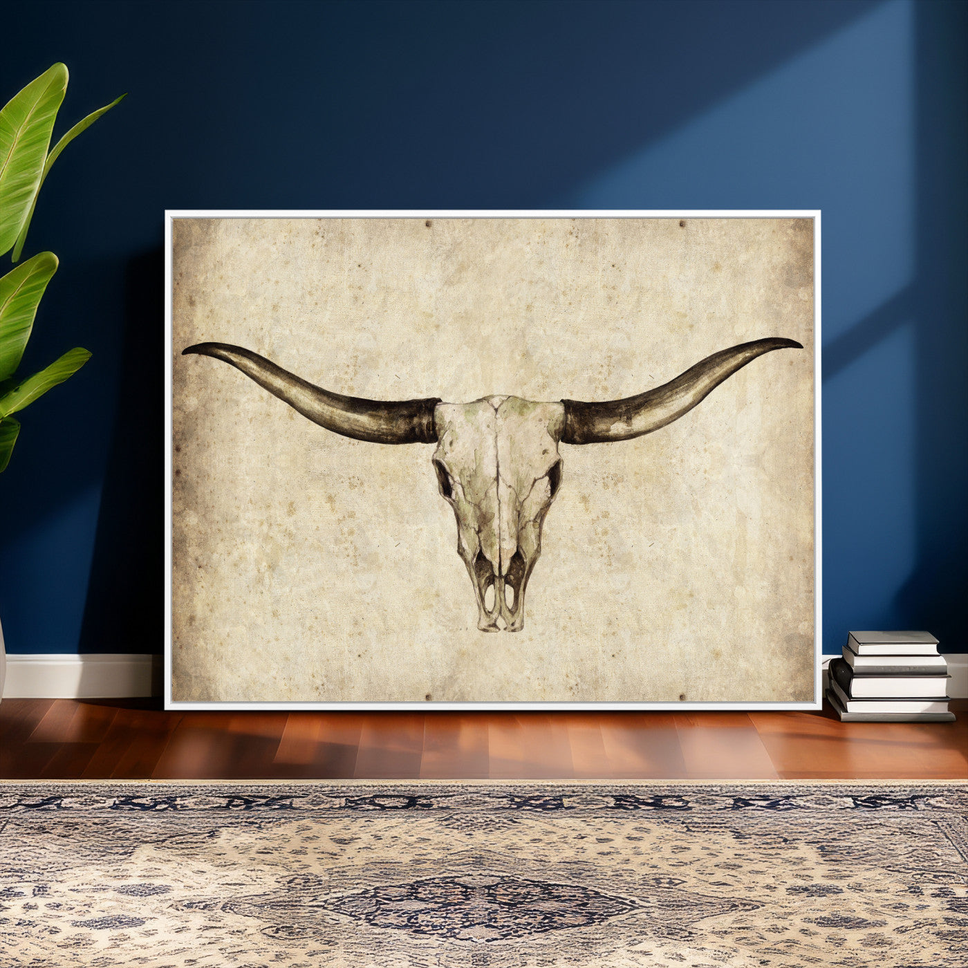 42788678-MGV-CV-36X24 - Longhorn Skull Wall Art Canvas Print – Rustic Western Artwork Print for Living Room Wall Decor