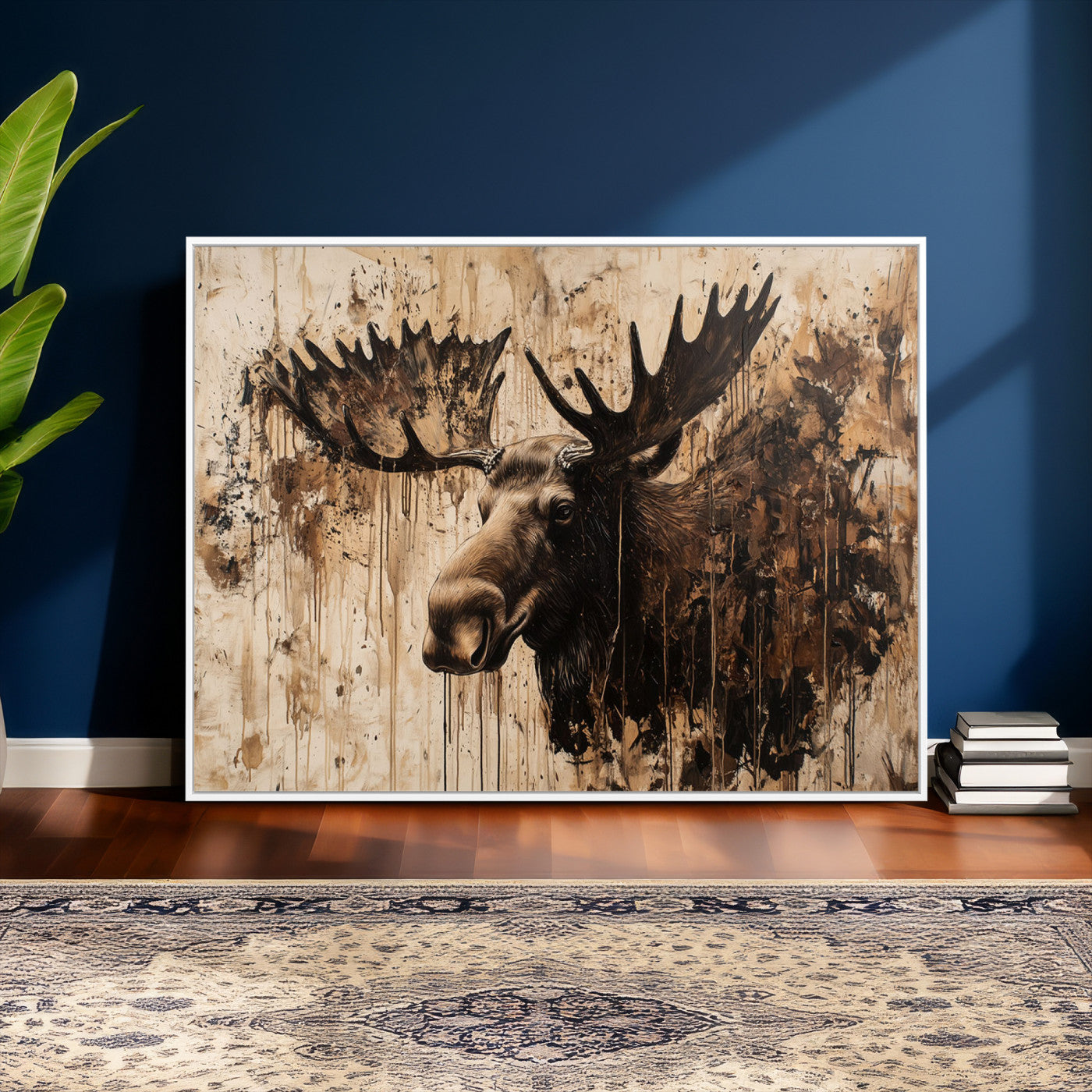 83505059-MGV-CV-36X24 - Moose Canvas Wall Art — Rustic Wildlife Painting Print | Cabin Lodge Decor | Large Animal Wall Art | Moose Gift for Him | Man Cave Art