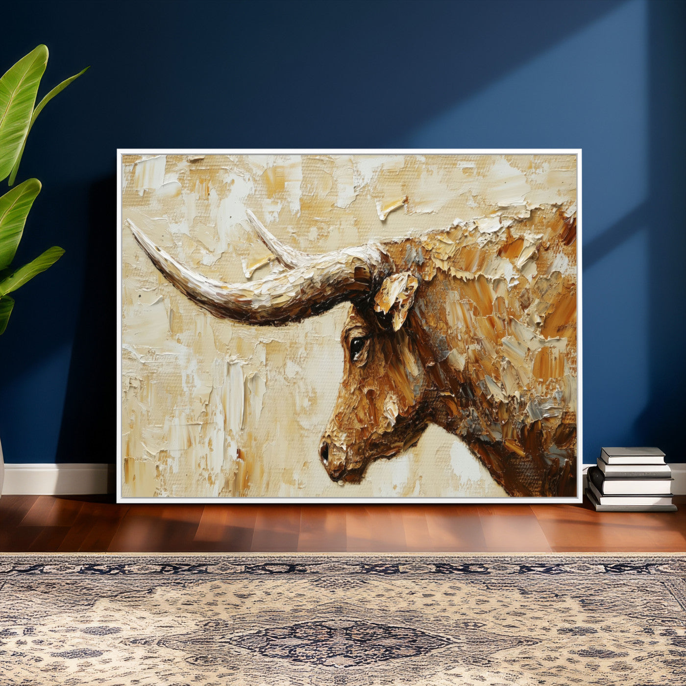 69611428-MGV-CV-36X24 - Rustic Longhorn Bull Wall Art Canvas Print – Vintage Western Cattle Painting, Texas Abstract Wall Cow Prints