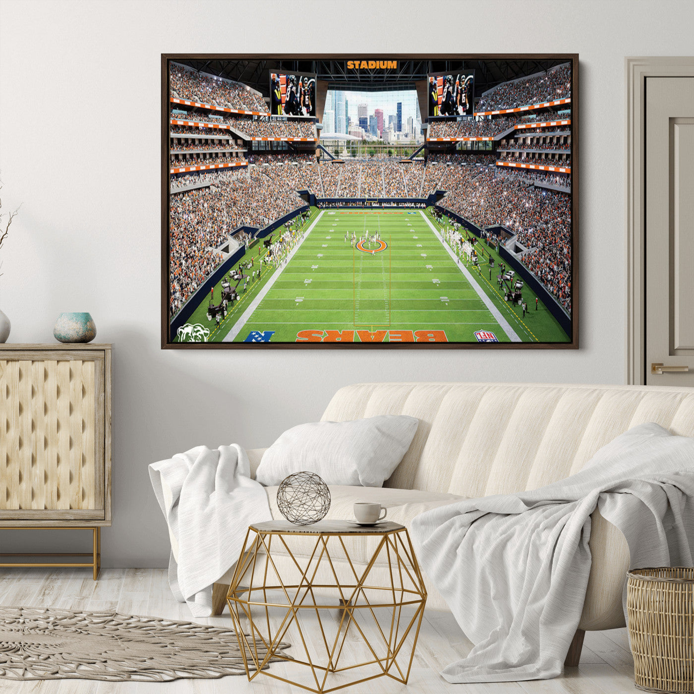 76935553-MGV-CV-36X24-Chicago Bears Soldiers Field Wall Art Canvas Print – Framed Football Stadium Artwork for Sports Fans, Soldier Field Skyline Canvas Decor for Game Room or Man Cave