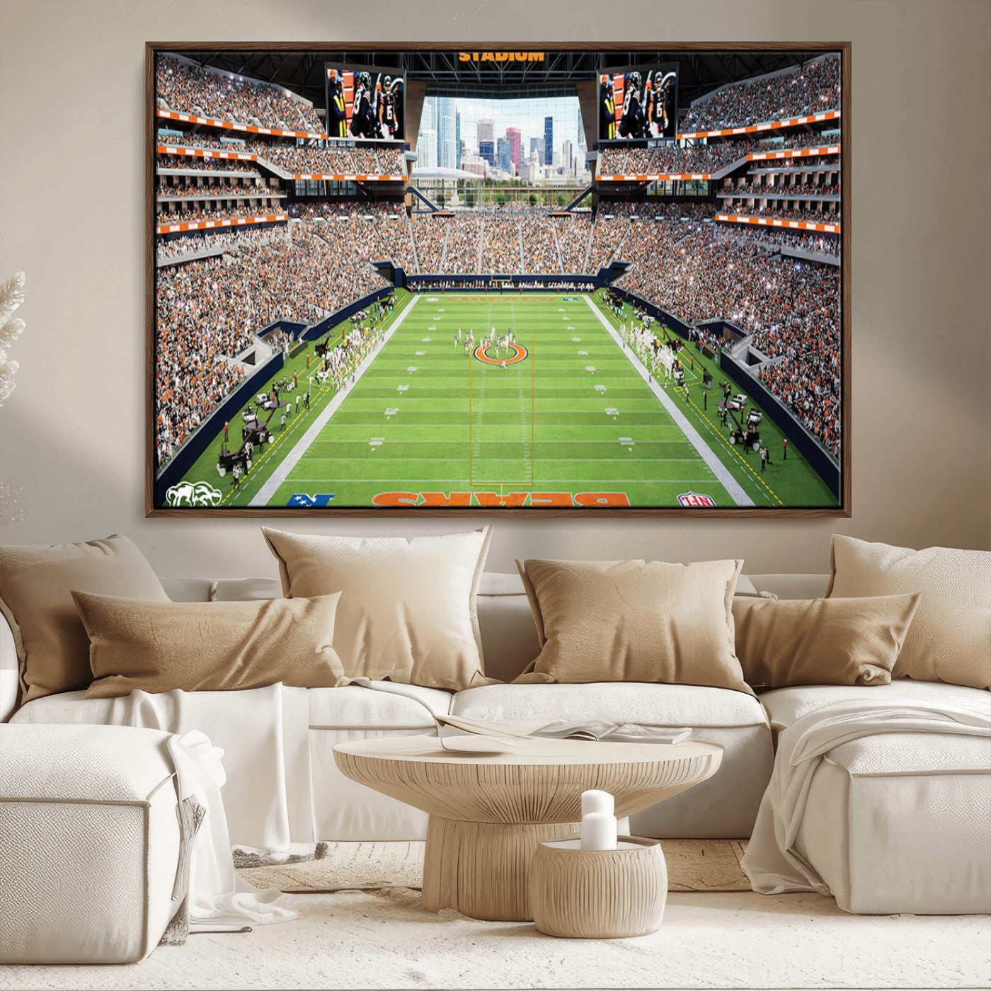 76935553-MGV-CV-36X24-Chicago Bears Soldiers Field Wall Art Canvas Print – Framed Football Stadium Artwork for Sports Fans, Soldier Field Skyline Canvas Decor for Game Room or Man Cave