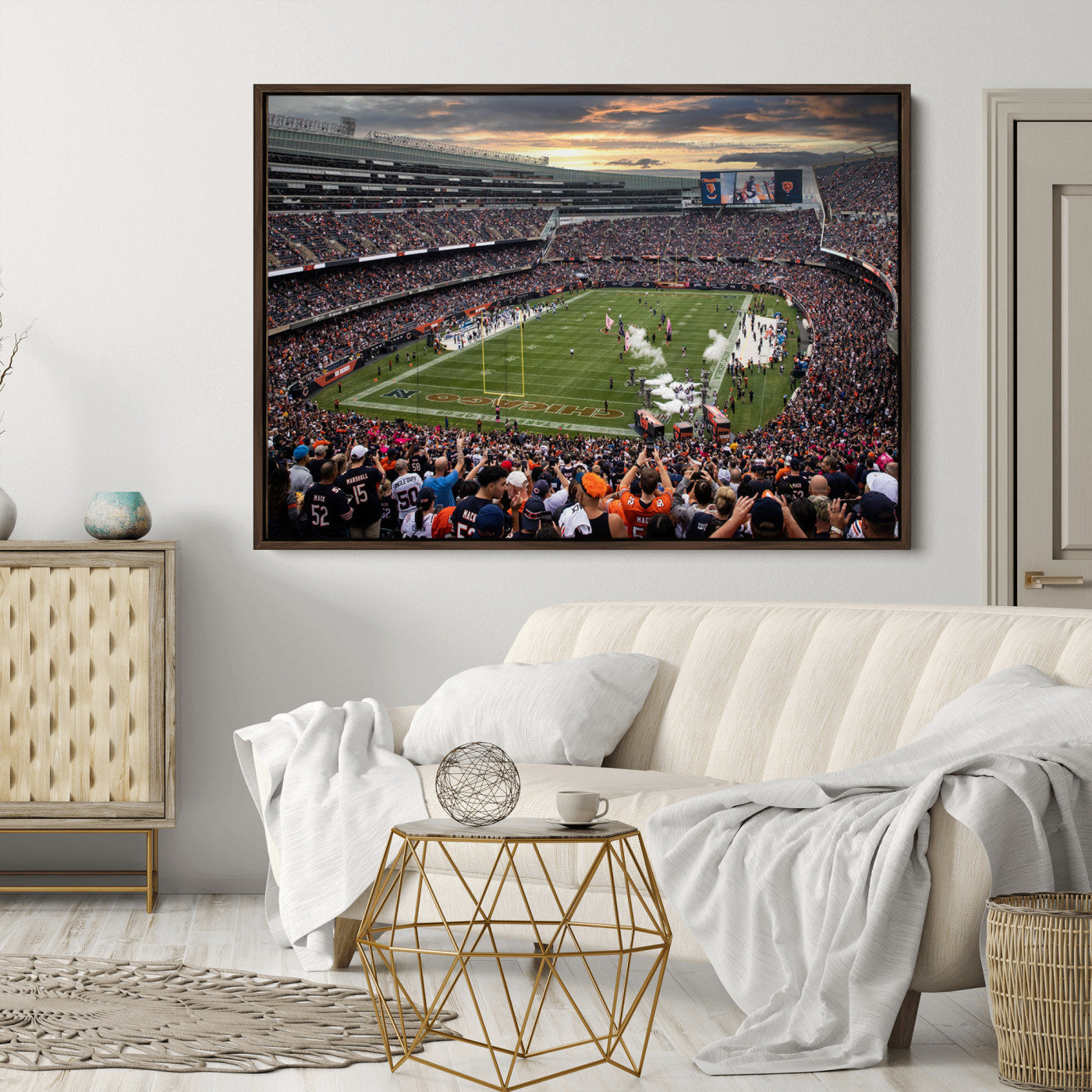 87578930-MGV-CV-36X24-Chicago Bears Soldiers Field Wall Art Canvas Print – Framed Football Stadium Artwork for Sports Fans, Soldier Field Skyline Canvas Decor for Game Room or Man Cave