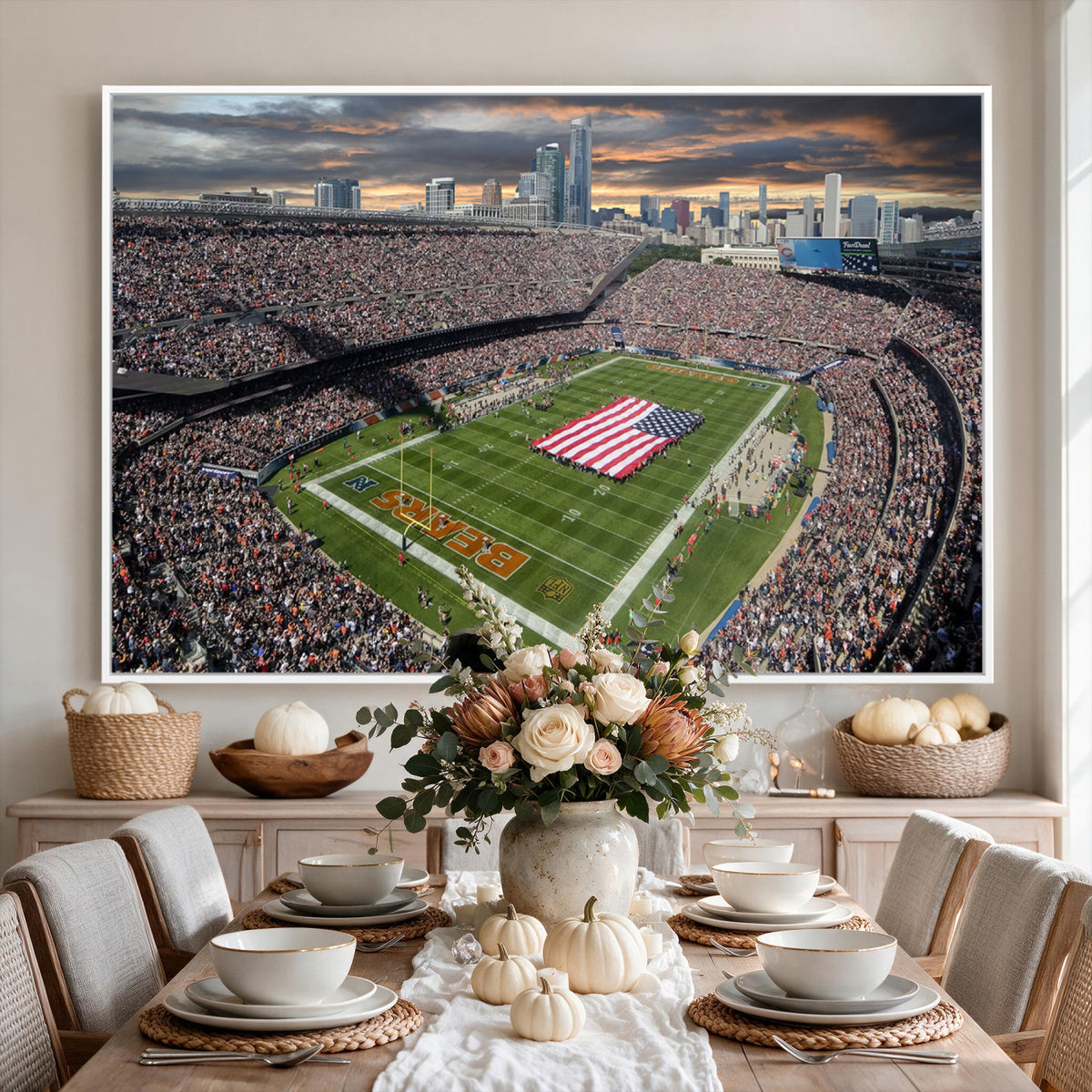 98106777-PAN-FL-20X10 - Chicago Bears Soldiers Field Wall Art Canvas Print, Extra Large Game Room Wall Decor
