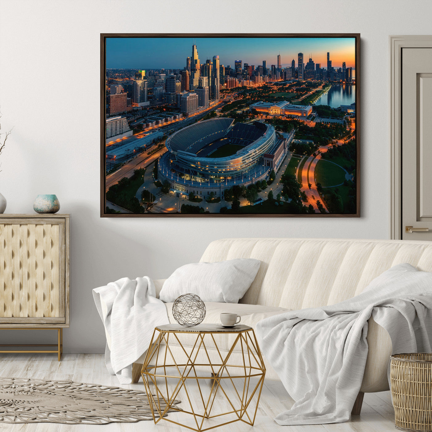 36690345-MGV-CV-36X24-Chicago Bears Soldiers Field Wall Art Canvas Print – Framed Football Stadium Artwork for Sports Fans, Soldier Field Skyline Canvas Decor for Game Room or Man Cave