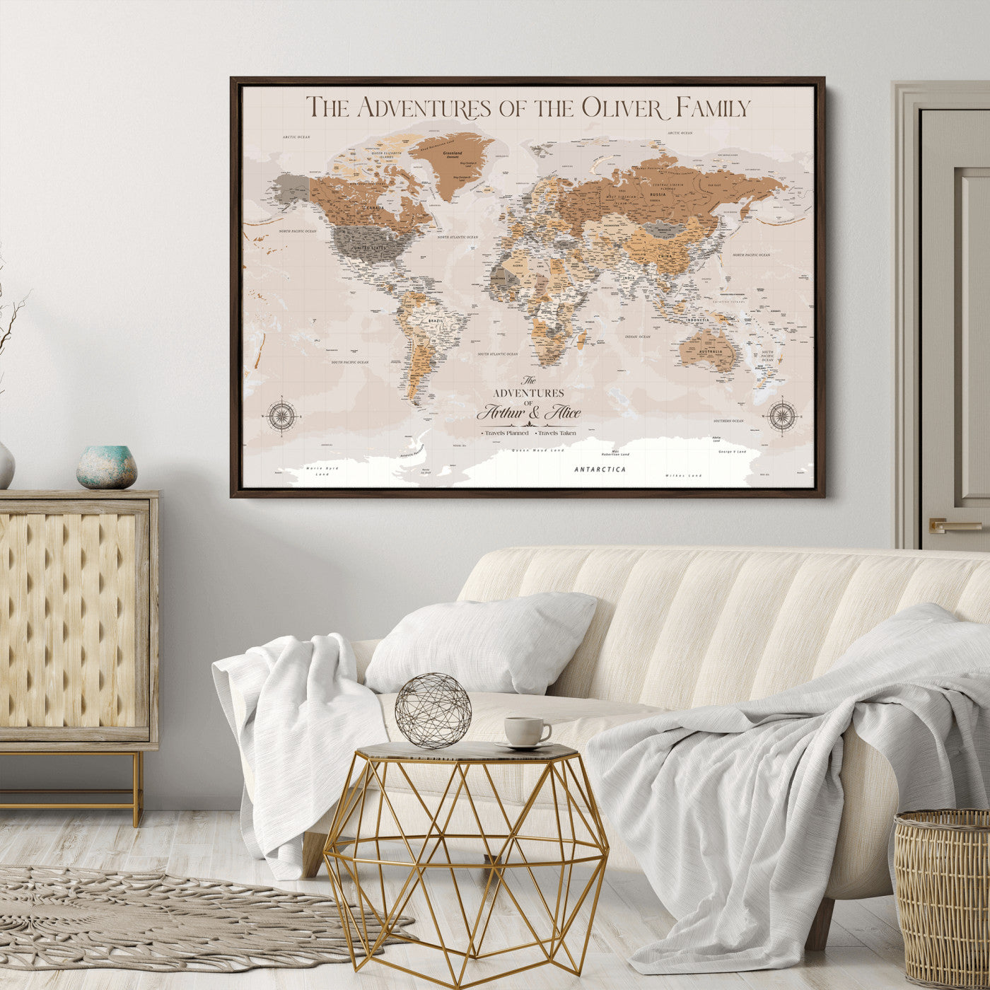 43101120-MGV-CV-36X24-World Travel Map with Pins – Push Pin Maps of Where I've Been, Framed Wall Map for Travel Memories, Old Style Decorative World Map - H10