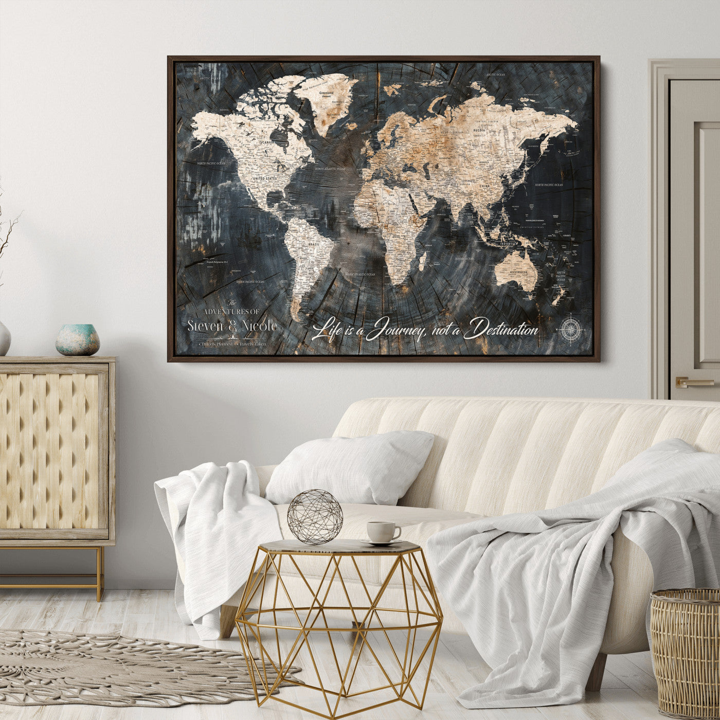 13001721-MGV-CV-36X24-Custom Push Pin World Map Wall Canvas Print – Personalized Travel Tracker with Pins – Framed Large Multi-Size Canvas for Home Office Decor