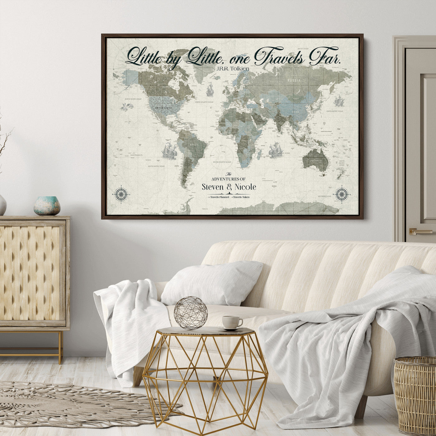 72081300-MGV-CV-36X24-Custom Push Pin World Map Wall Canvas Print – Personalized Travel Tracker with Pins – Framed Large Multi-Size Canvas for Home Office Decor