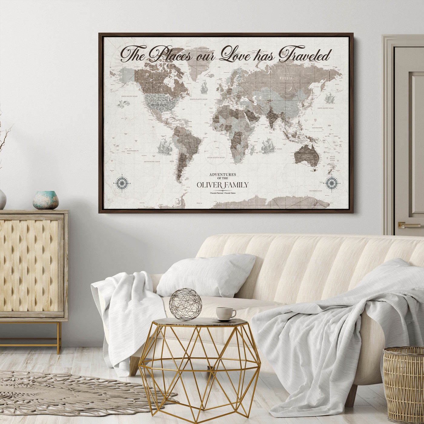 88245481-MGV-CV-36X24-Custom Push Pin World Map Wall Canvas Print – Personalized Travel Tracker with Pins – Framed Large Multi-Size Canvas for Home Office Decor