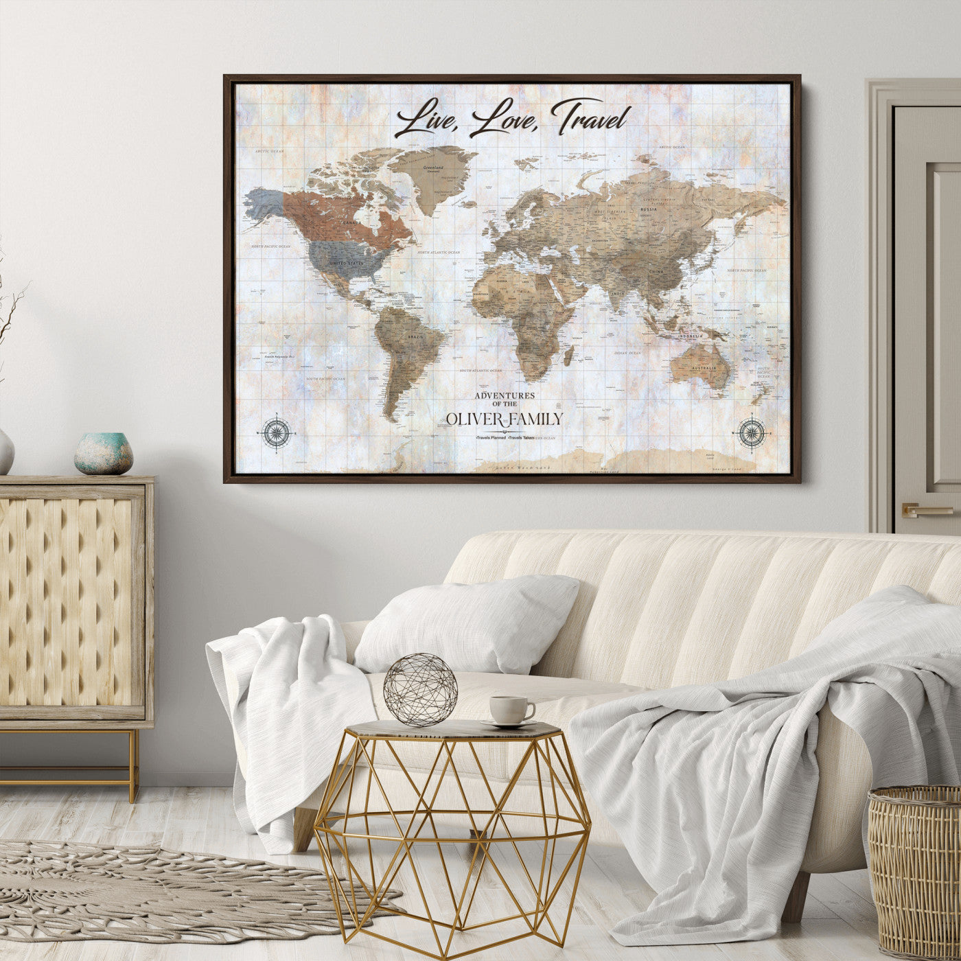 76256172-MGV-CV-36X24-Custom Push Pin World Map Wall Canvas Print – Personalized Travel Tracker with Pins – Framed Large Multi-Size Canvas for Home Office Decor
