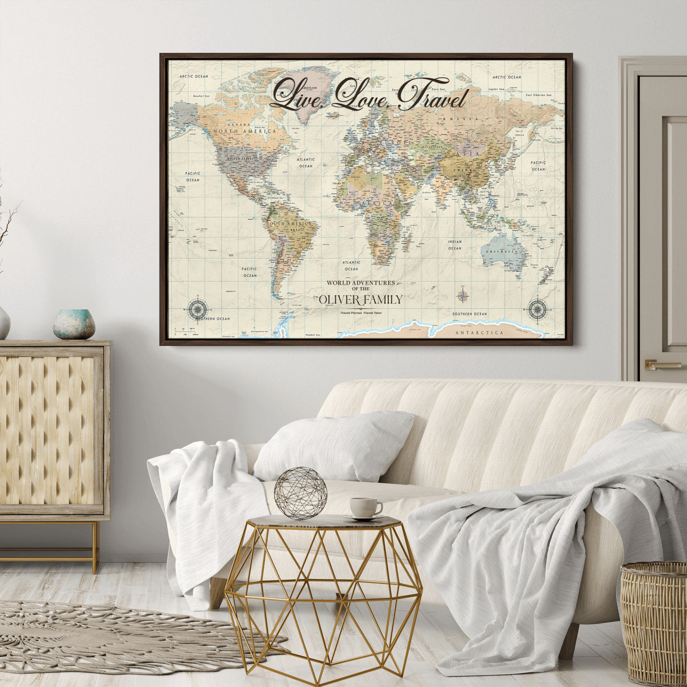 49563244-MGV-CV-36X24-Custom Push Pin World Map Wall Canvas Print – Personalized Travel Tracker with Pins – Framed Large Multi-Size Canvas for Home Office Decor