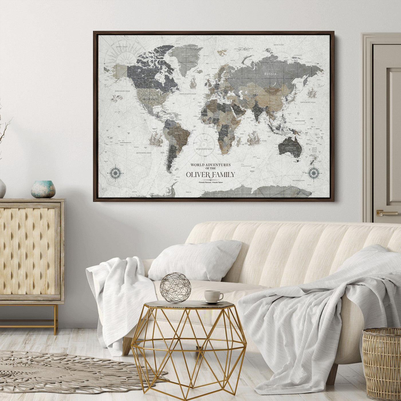 24596128-MGV-CV-36X24-Custom Push Pin World Map Wall Canvas Print – Personalized Travel Tracker with Pins – Framed Large Multi-Size Canvas for Home Office Decor