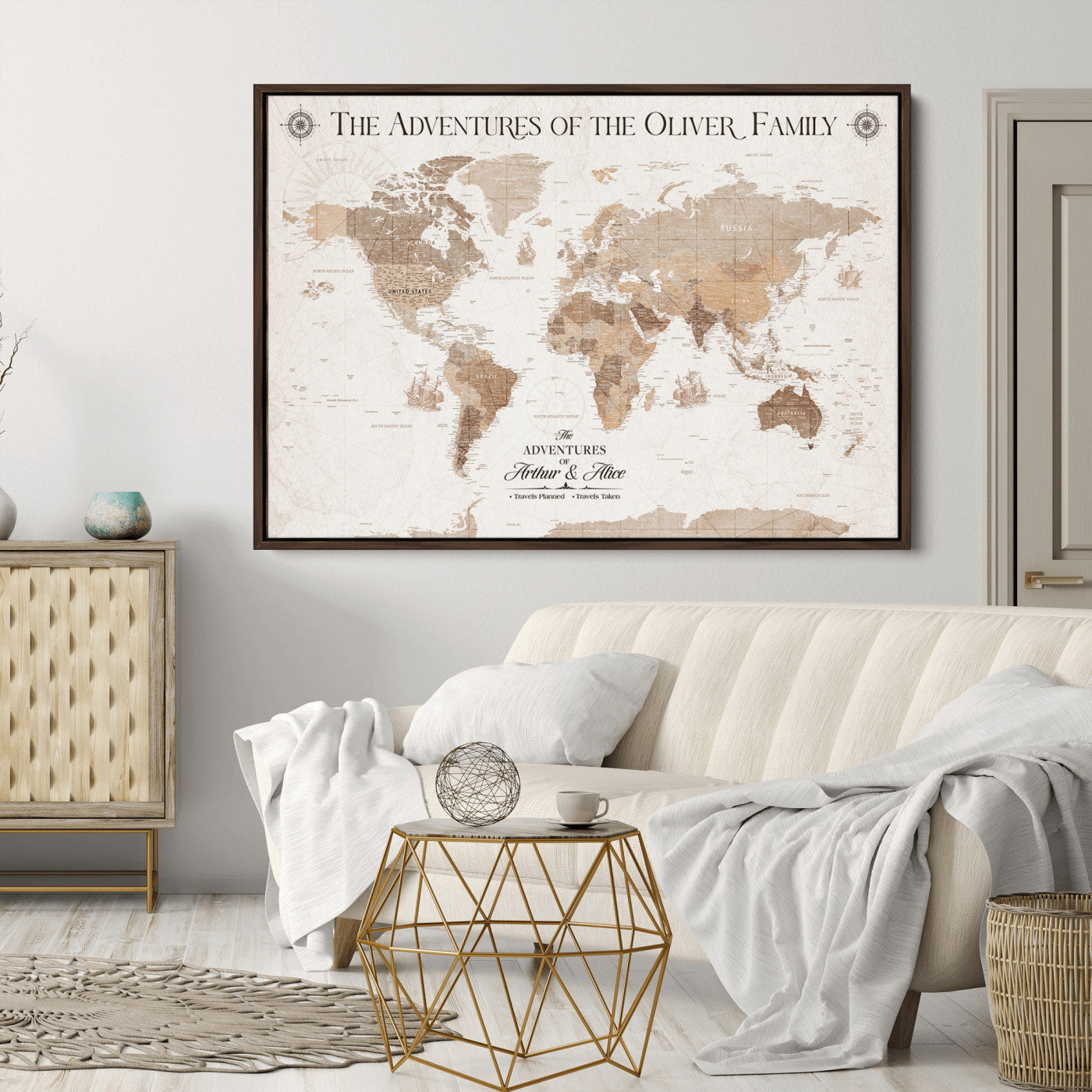 58395047-MGV-CV-36X24-Custom Push Pin World Map Wall Canvas Print – Personalized Travel Tracker with Pins – Framed Large Multi-Size Canvas for Home Office Decor