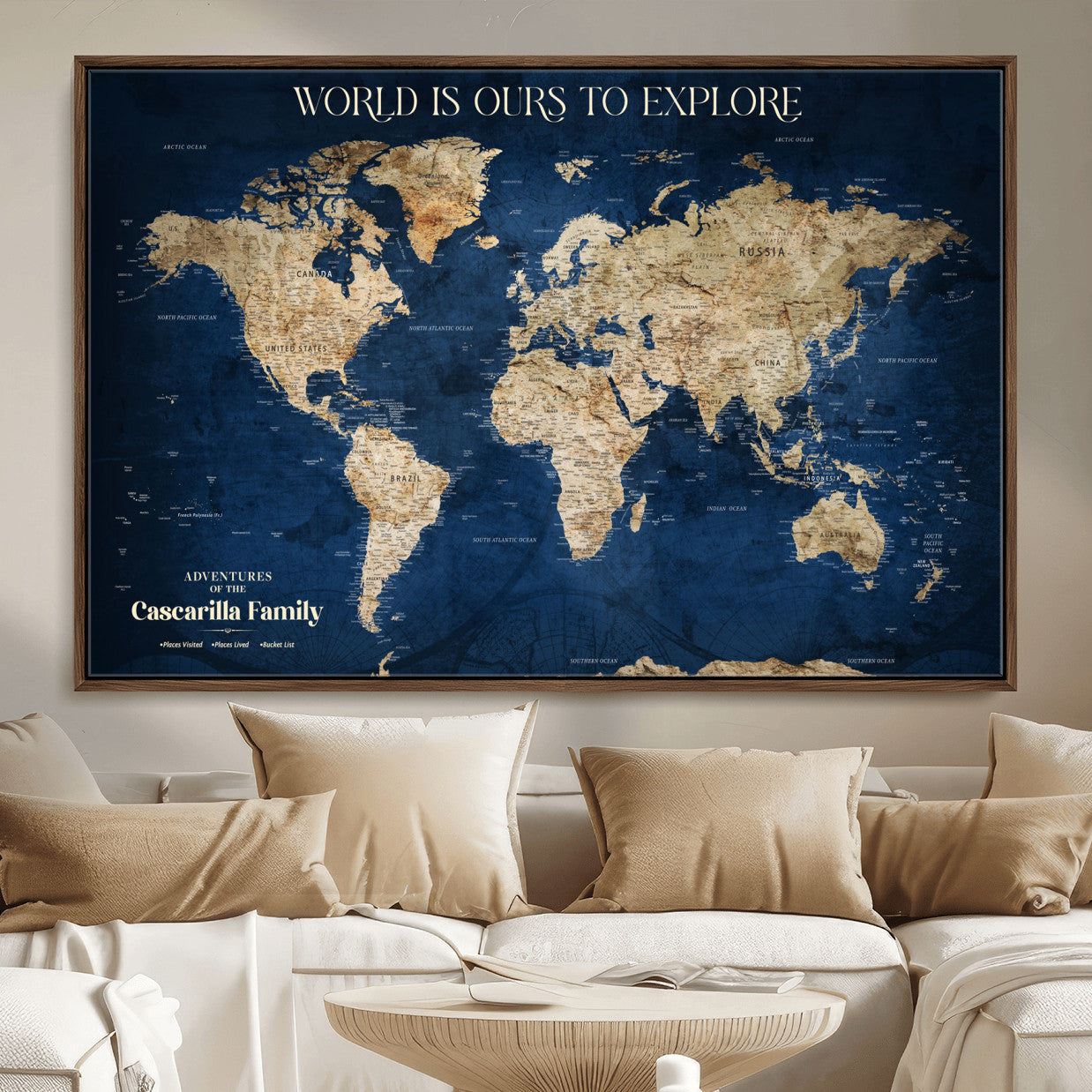 54782997-MGV-FC-36X24 - Personalized Push Pin World Map Canvas Print – Custom Travel Tracker Wall Art, Large World Map Decor for Home, Office