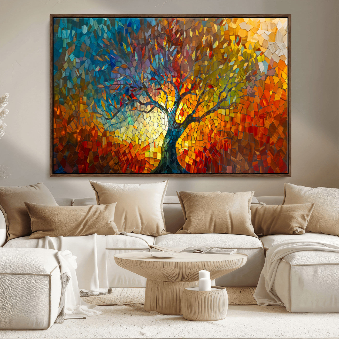 MGV-FC-36X24 - Yggdrasil Tree of Life Mosaic Stained Glass Wall Art Canvas, Yggdrasil Tree of Life Mosaic Canvas