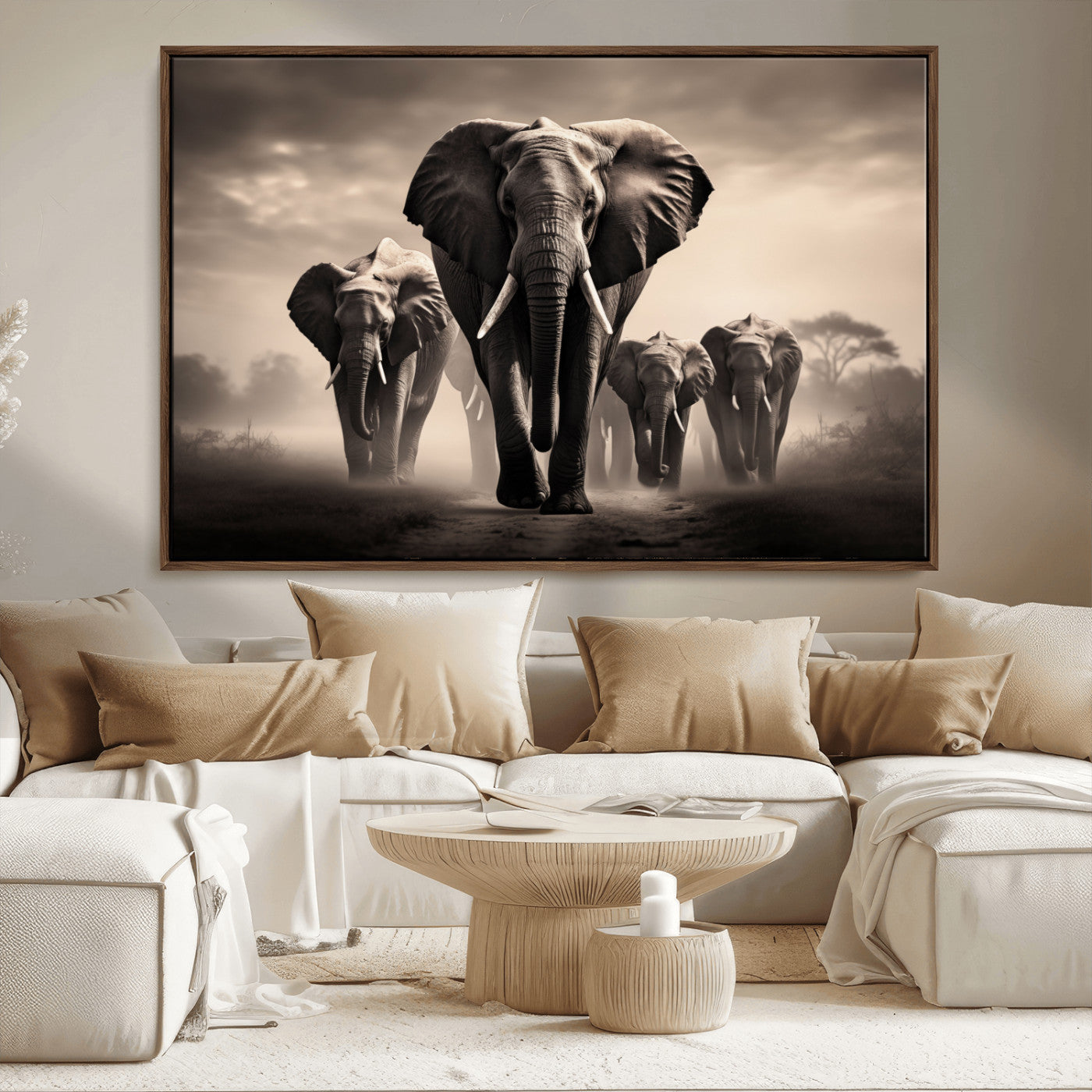 48598F10-MGV-CV-36X24-Elephant Family Wall Art Canvas Print, Framed Elephant Wall Art Home Decor