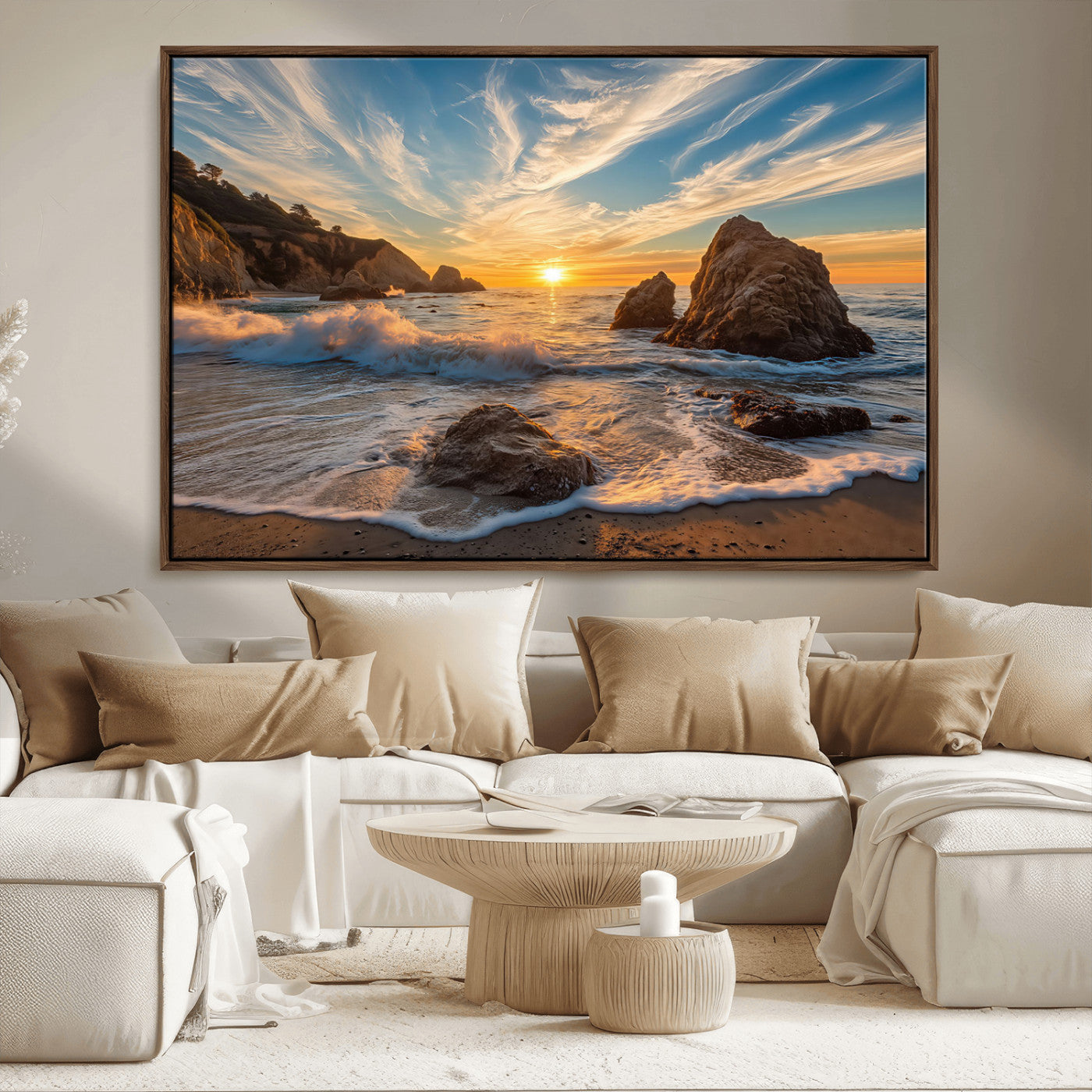 Rocky Ocean Sunset Wall Art Print, Seaside Canvas Wall Art, Dramatic Seascape Canvas Print for Coastal Modern Decor, Ocean Sunset Art Printing