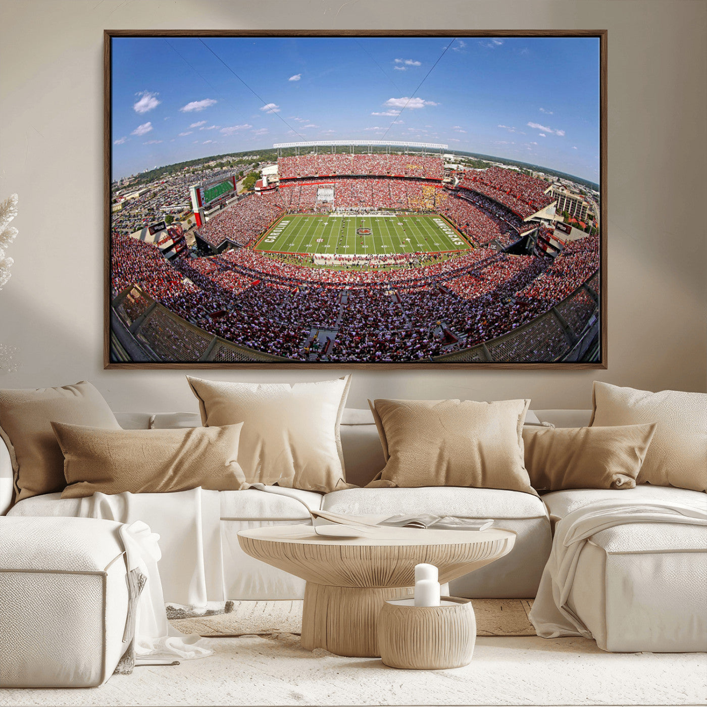 An William Brice-Stadium view of a full football stadium with cheering fans and clear blue skies, capturing the excitement and energy of the game.