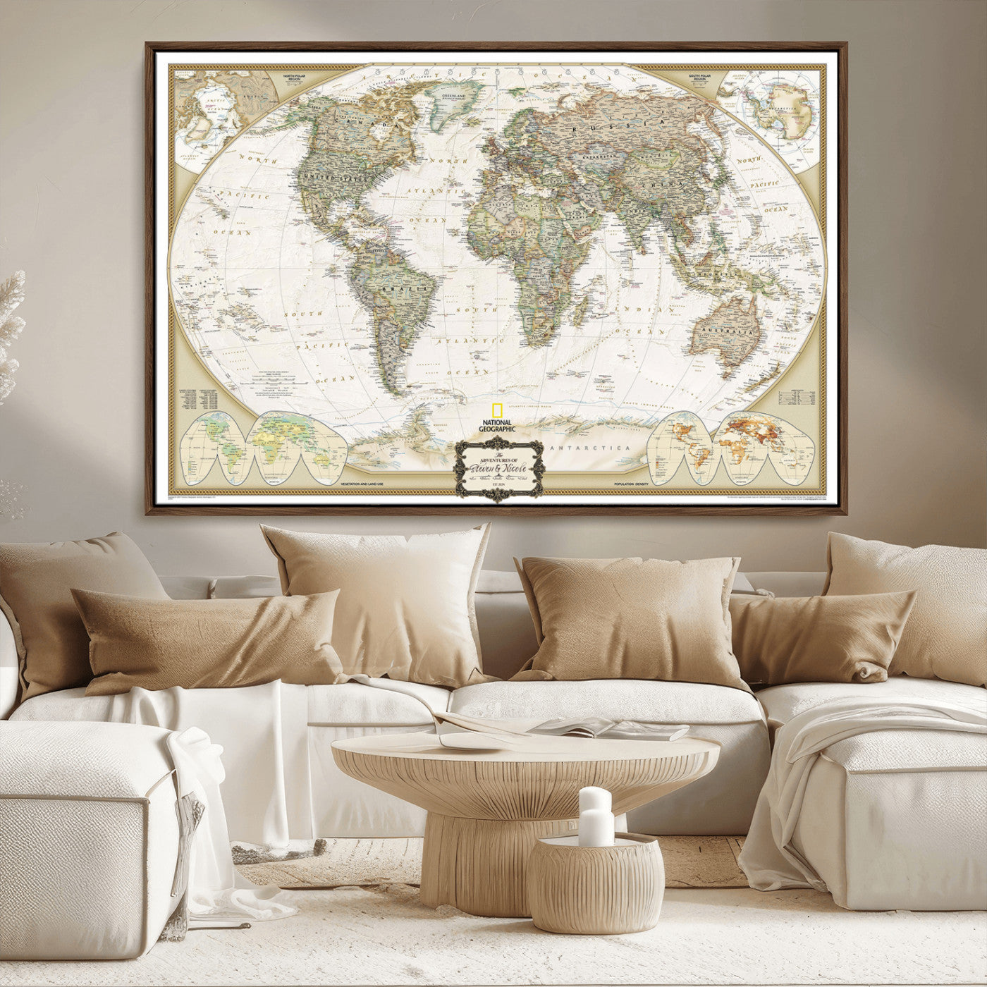 62071694-MGV-CV-36X24-Custom Push Pin World Map Wall Art Canvas Print – Personalized National Geopraphic Map for Travel