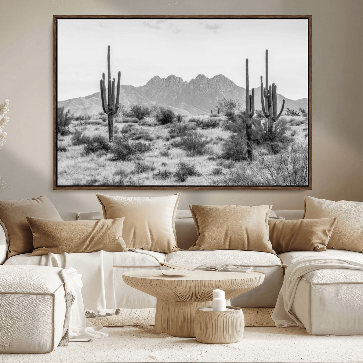 97436PHN-MGV-CV-36X24-Black White Arizona Desert Canvas Wall Art Cactus Farmhouse Wall Art