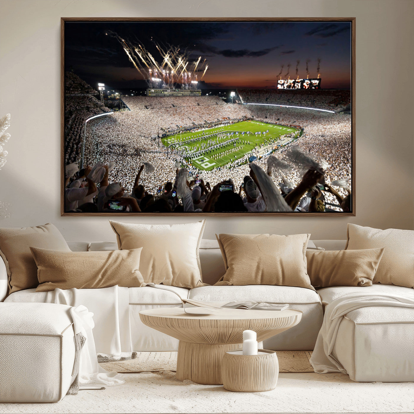 MGV-FC-36X24 - Penn State Stadium Wall Art Print, White Out Football Game Canvas Wall Art, Framed Sports Stadium,