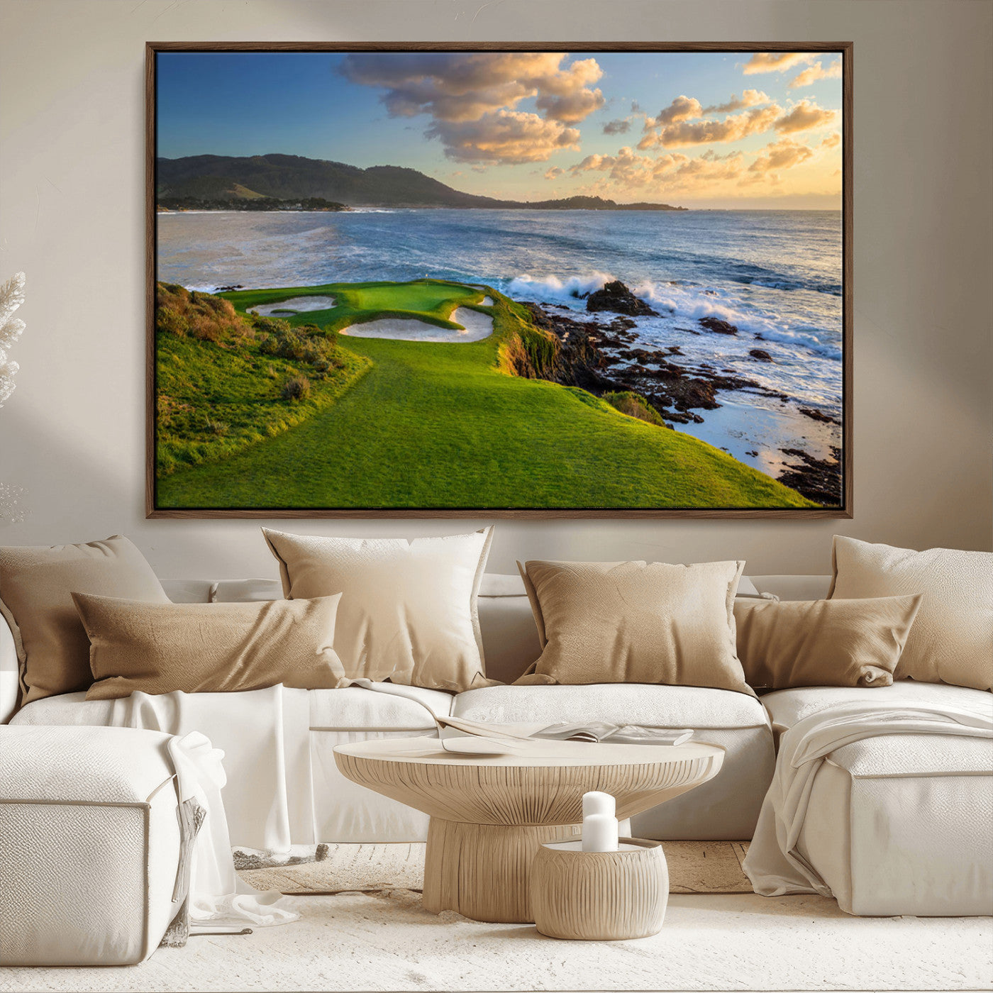 MGV-FC-36X24 - Stunning Coastal Golf Course at Sunset with Rolling Green Fairways and Ocean Waves – Perfect Wall