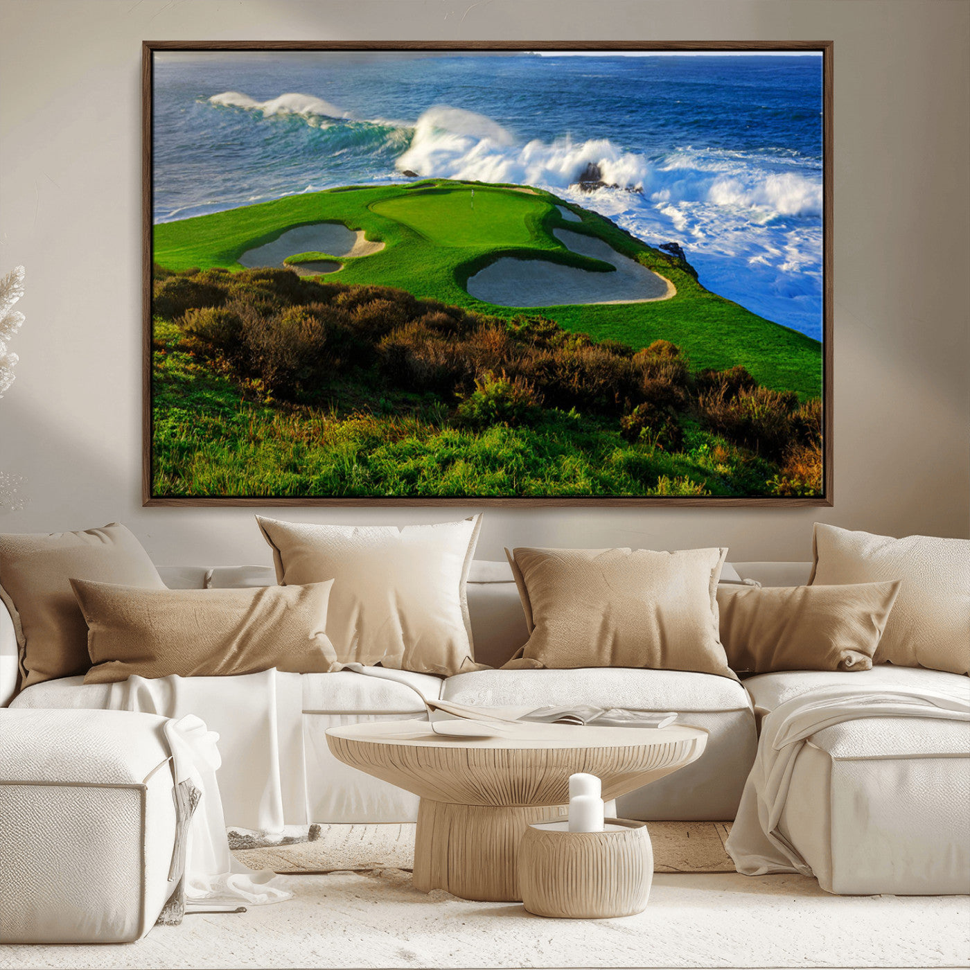 -Ocean Cliffside Golf Course Green Waves Surf Sand Bunker Scenic Coastal Landscape Nature Wall Art