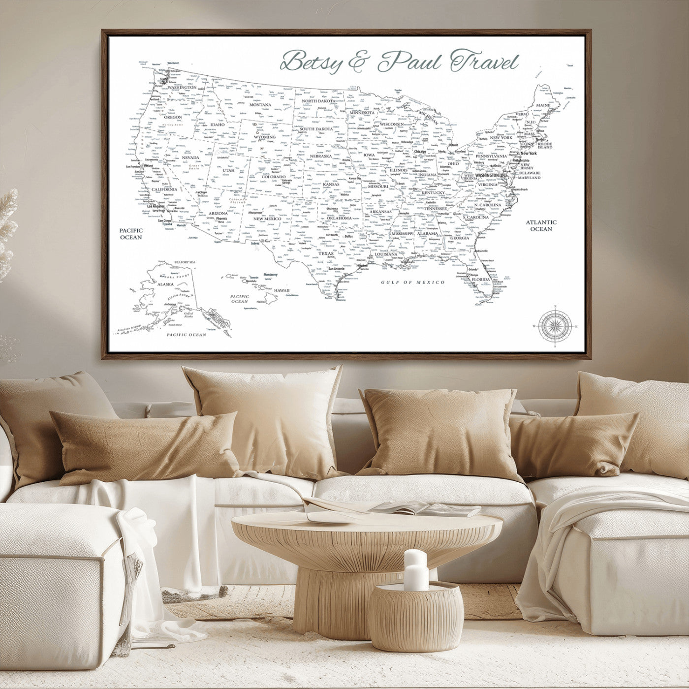 MGV-FC-36X24 - Personalized USA Map Wall Art Canvas Print – Custom Push Pin Travel American Map for Couples, Families, or Office Décor