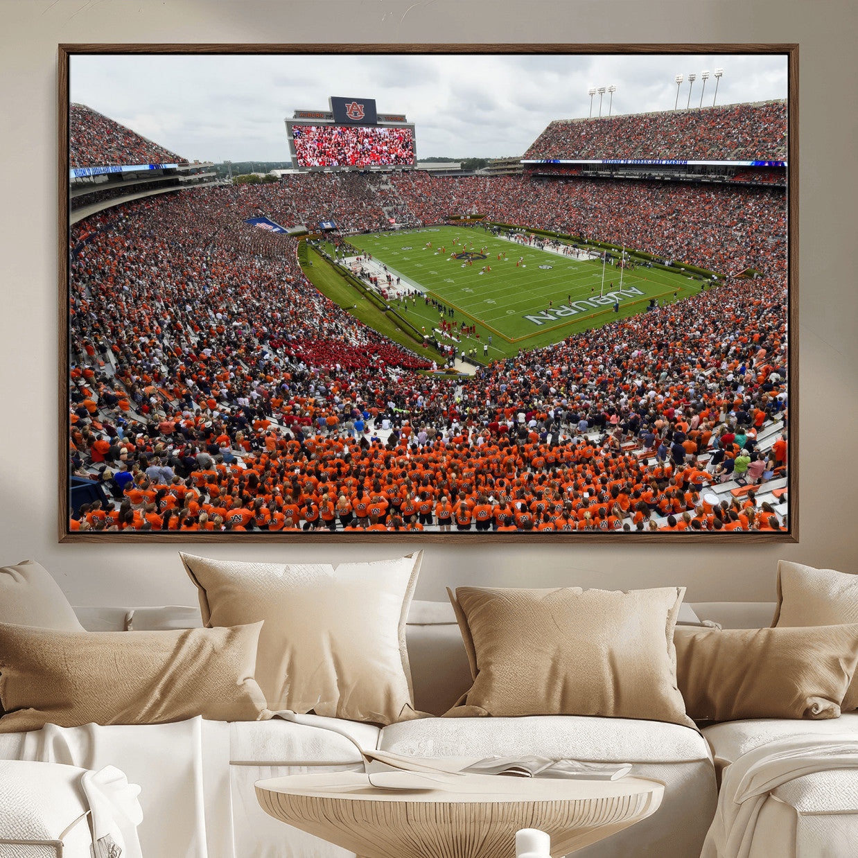 39597998-MGV-FC-36X24_Walnut-Jordan-Hare Stadium Wall Art Canvas Print, College Sports Art for Man Cave or Game Room, Framed Alabama Football Decor