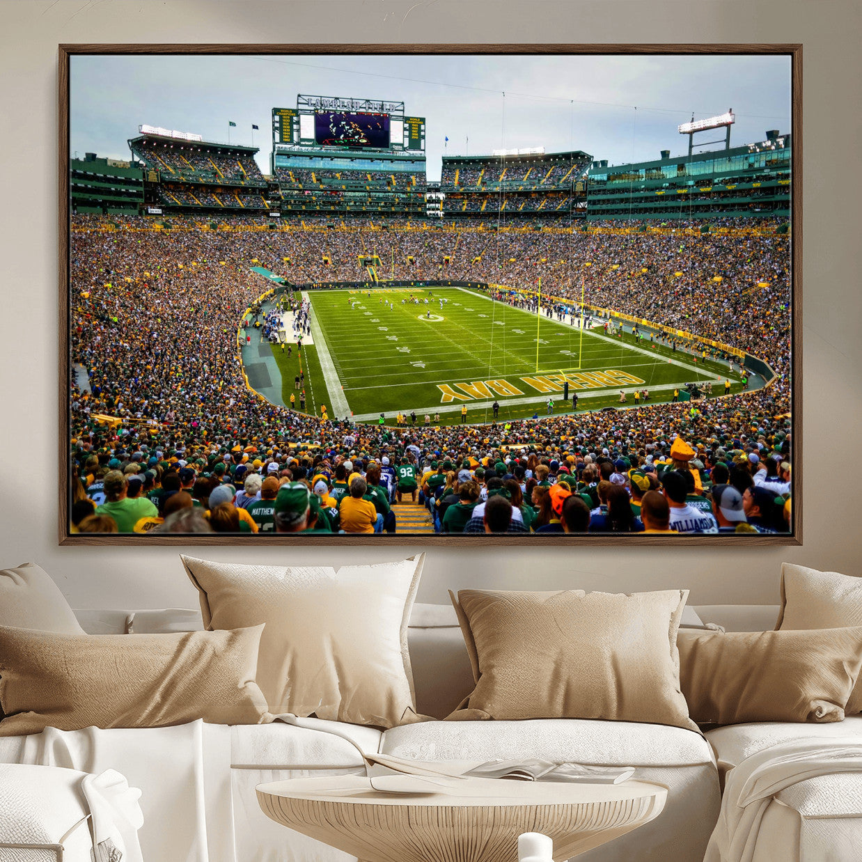 GBP101-MGV-FC-36X24 - Green Bay Packers Lambeau Field Stadium Wall Art Canvas Print, Iconic NFL Football Stadium Artwork, Wisconsin Sports Home Decor