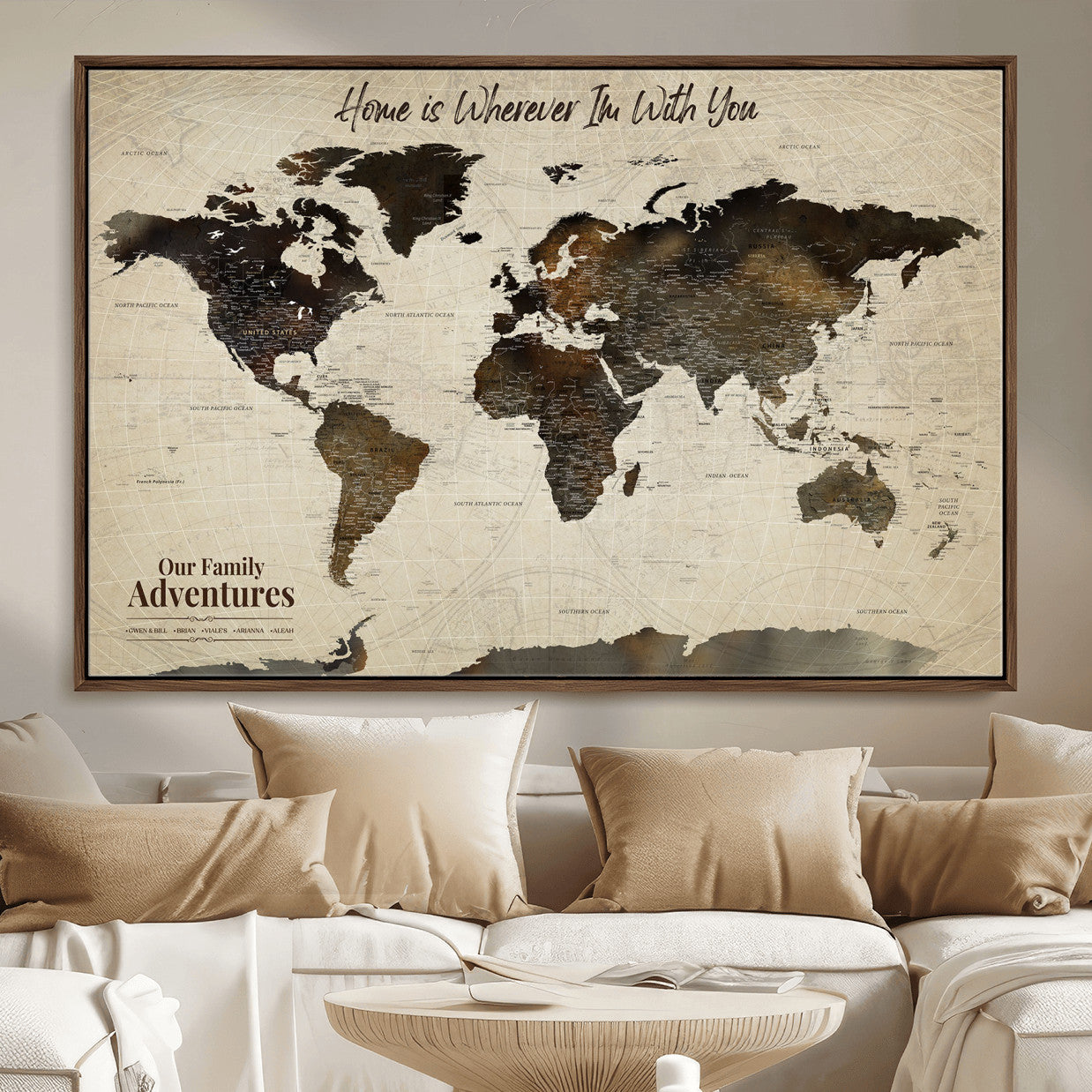57979837-MGV-FC-36X24 - Personalized Push Pin World Map Canvas Print – Custom Framed Travel Tracker Wall Art Large Map Artwork for Home, Office