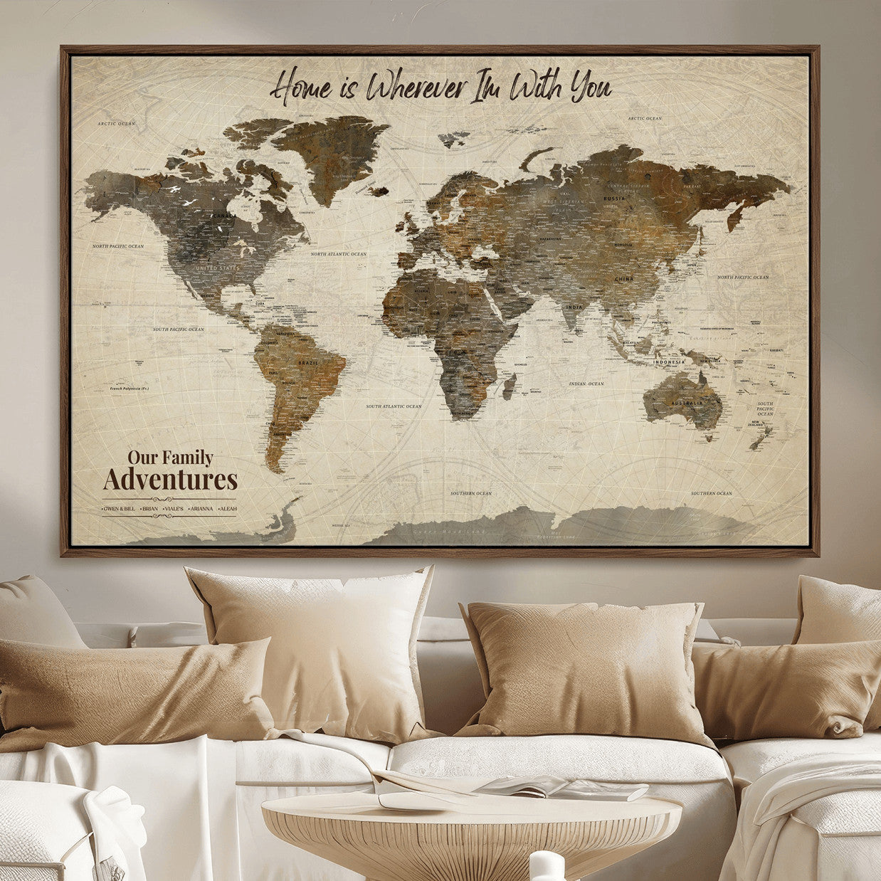 74684563-MGV-FC-36X24 - Custom Push Pin World Map Wall Art Canvas Print – Personalized Travel Tracker with Pins Framed Large for home, office