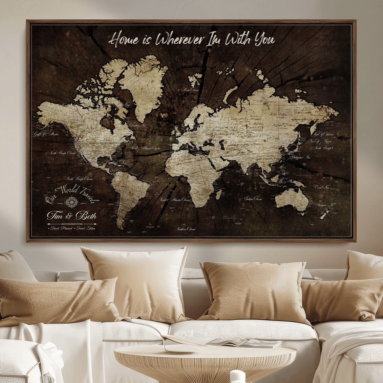 73781397-MGV-FC-36X24 - Personalized World Map Wall Art Canvas Print – Custom Push Pin Travel Map for Couples, Families, or Office Decor