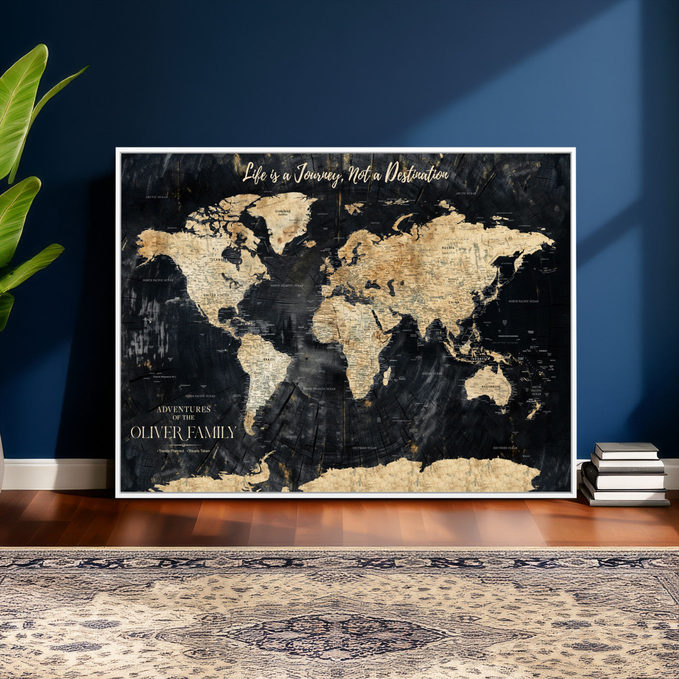 20317961-MGV-FC-36X24 - Customized Push Pin World Map Wall Art Canvas Print with Pins, Framed Personalize Travel Tracker Map, World Map for Living Room and Office Decor