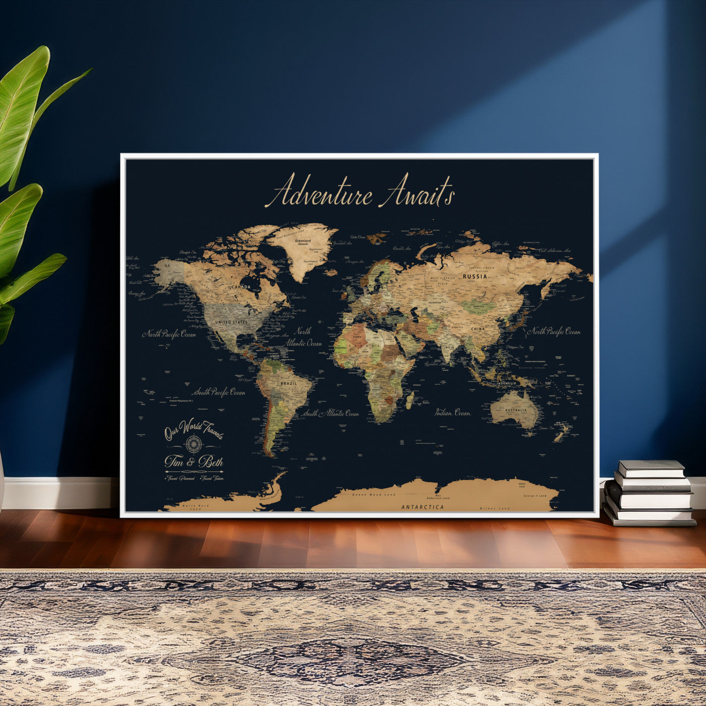 92618915-MGV-FC-36X24 - Customized Push Pin World Map Wall Art Canvas Print with Pins, Framed Personalize Travel Tracker Map, World Map for Living Room and Office Decor