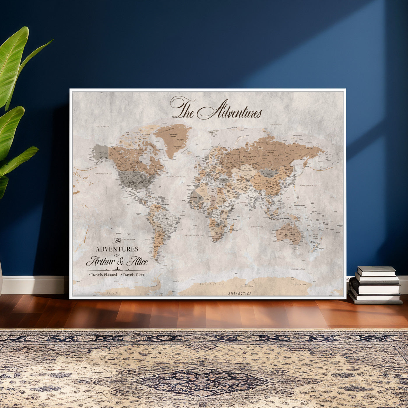 85771580-MGV-FC-36X24 - Custom Push Pin World Map Wall Art Canvas Print with Pins, Framed Personalize Travel Tracker Map, World Map for Living Room and Office Decor