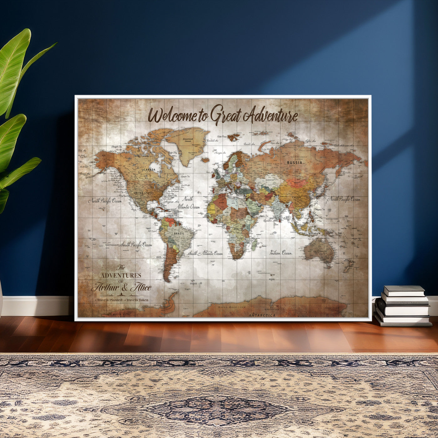 94821994-MGV-CV-36X24 - Custom Push Pin World Map Wall Art Canvas Print – Personalized Travel Tracker with Pins Framed Large for Home and Office Decor