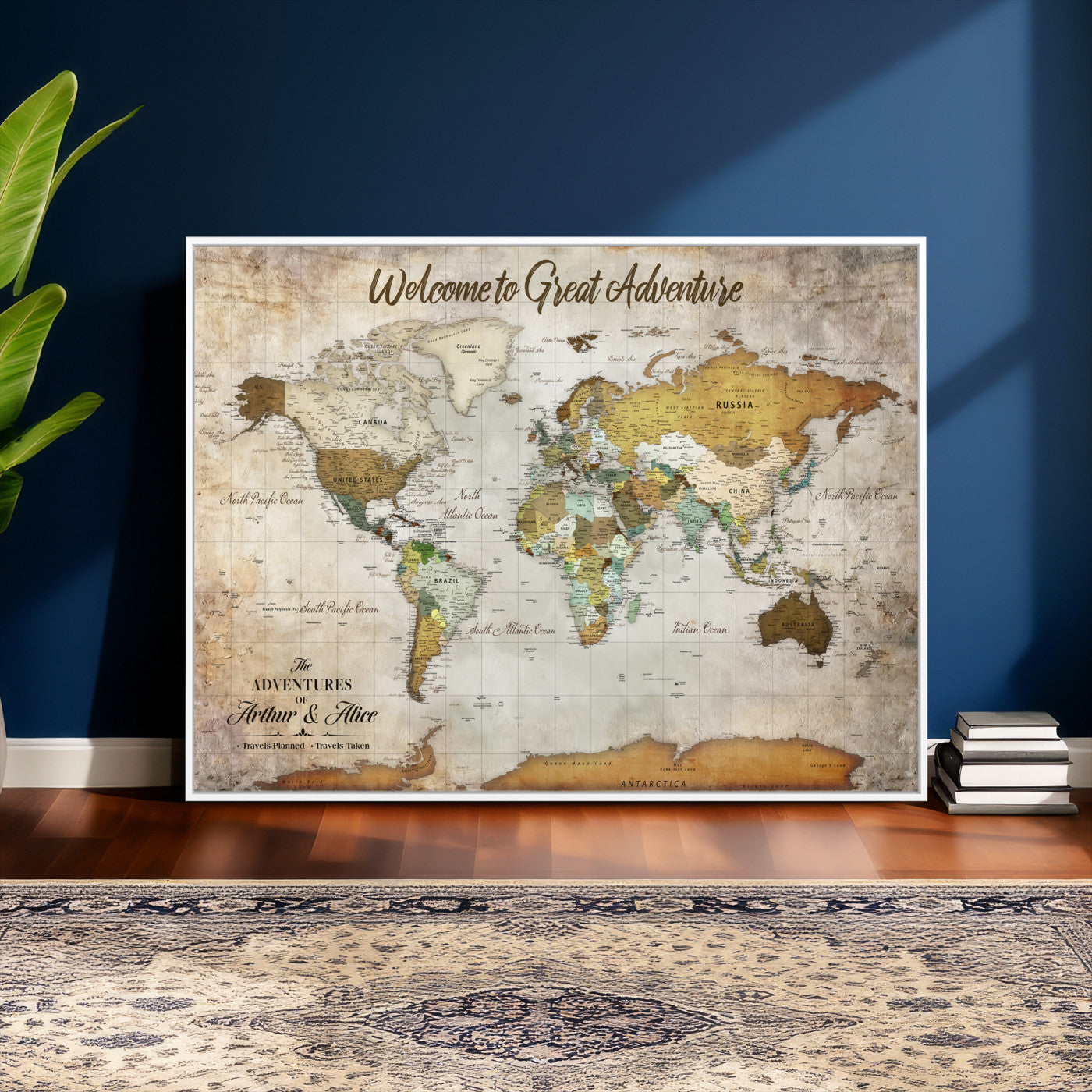 33043195-MGV-CV-36X24 - Custom Push Pin World Map Wall Art Canvas Print – Personalized Travel Tracker with Pins Framed Large for Home and Office Decor