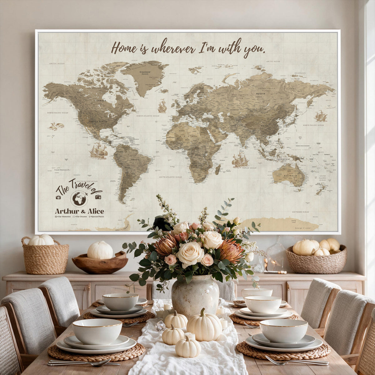 61351027-MGV-CV-36X24 - Custom Push Pin World Map Wall Art Canvas Print | Personalized Travel Tracker with Pins - NEWMAP-11