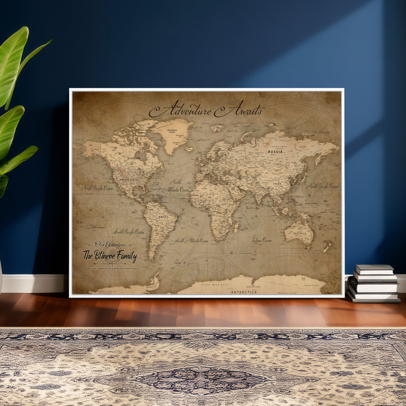 59418012-MGV-CV-36X24 - Custom Push Pin World Map Wall Art Canvas Print – Personalized Travel Tracker with Pins Framed Large for Home and Office Decor
