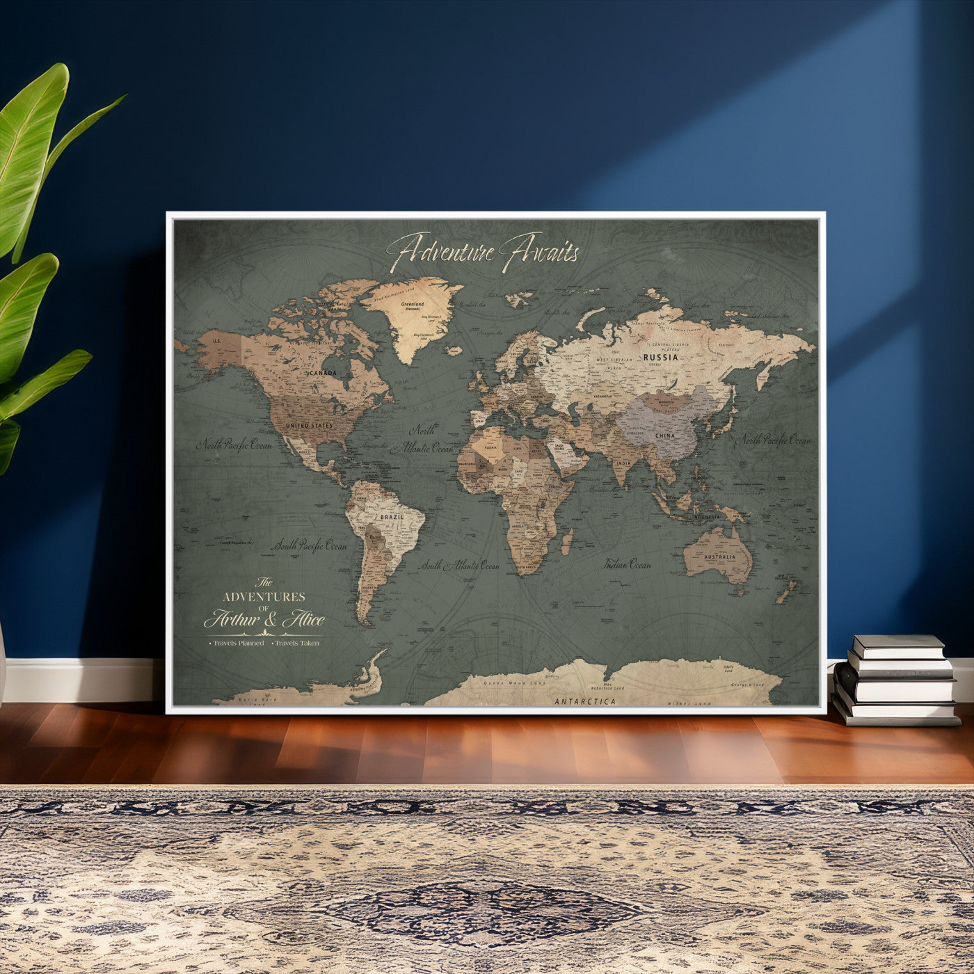 24734446-MGV-CV-36X24 - Custom Push Pin World Map Wall Art Canvas Print – Personalized Travel Tracker with Pins Framed Large for Home and Office Decor