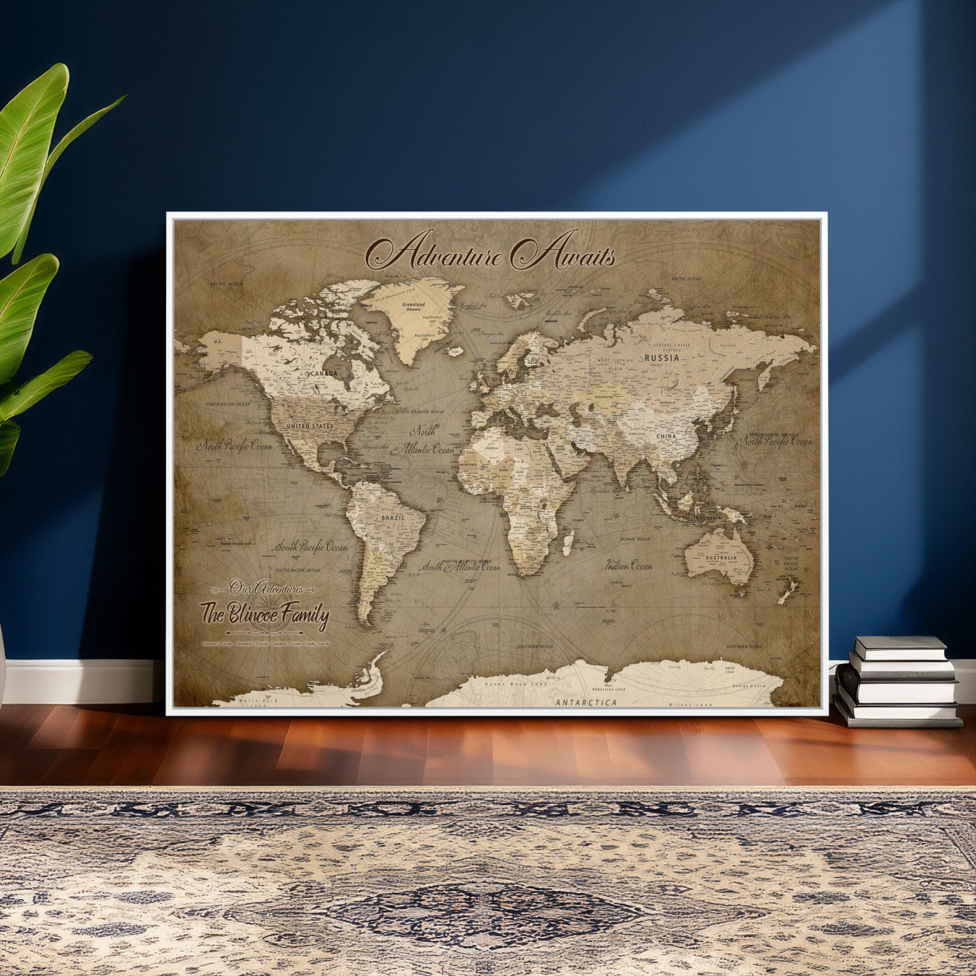 96775856-MGV-CV-36X24 - Custom Push Pin World Map Wall Art Canvas Print – Personalized Travel Tracker with Pins Framed Large for Home and Office Decor