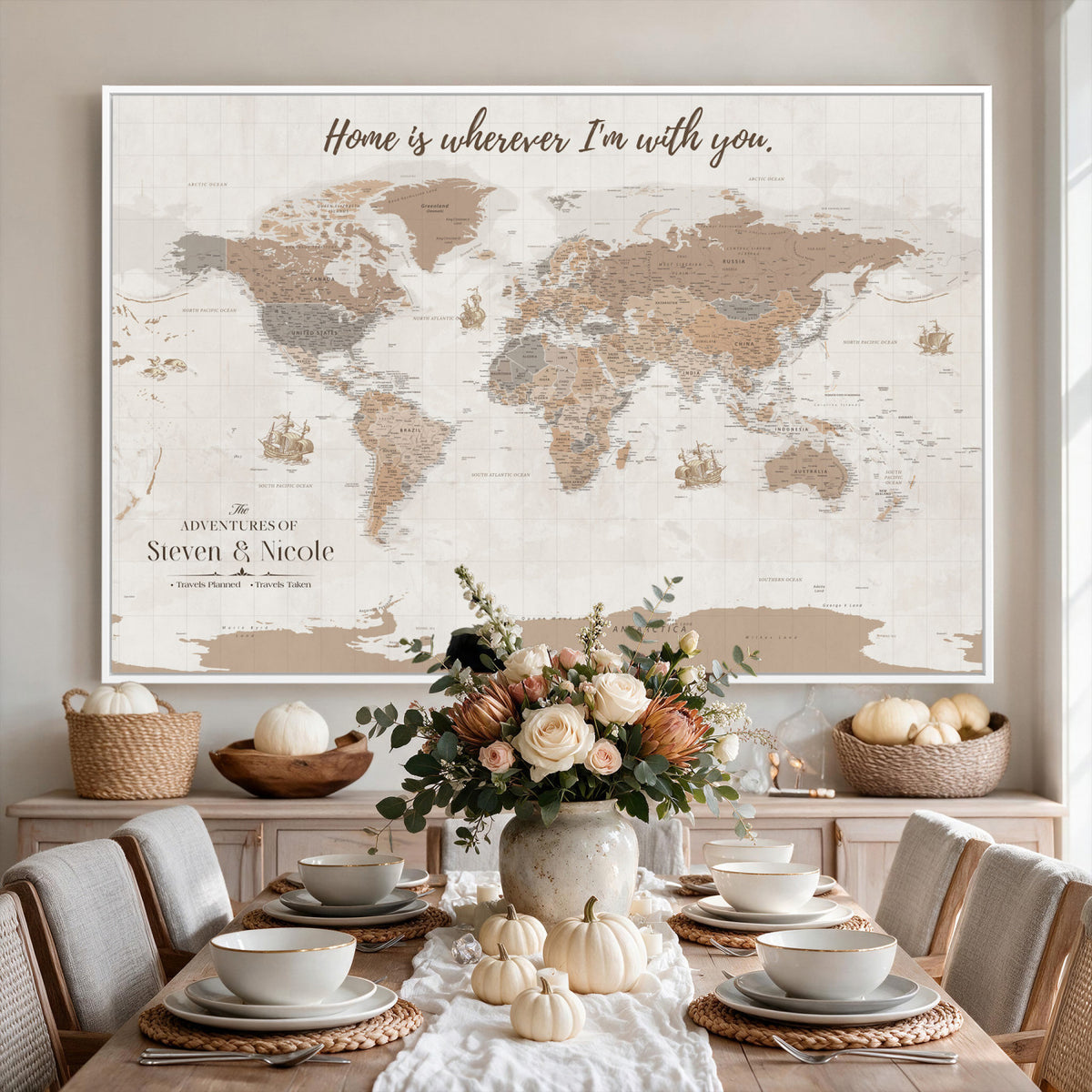 25831578-MGV-CV-36X24 - Custom Push Pin World Map Wall Art Canvas Print | Personalized Travel Tracker with Pins Framed Large for Home and Office Decor