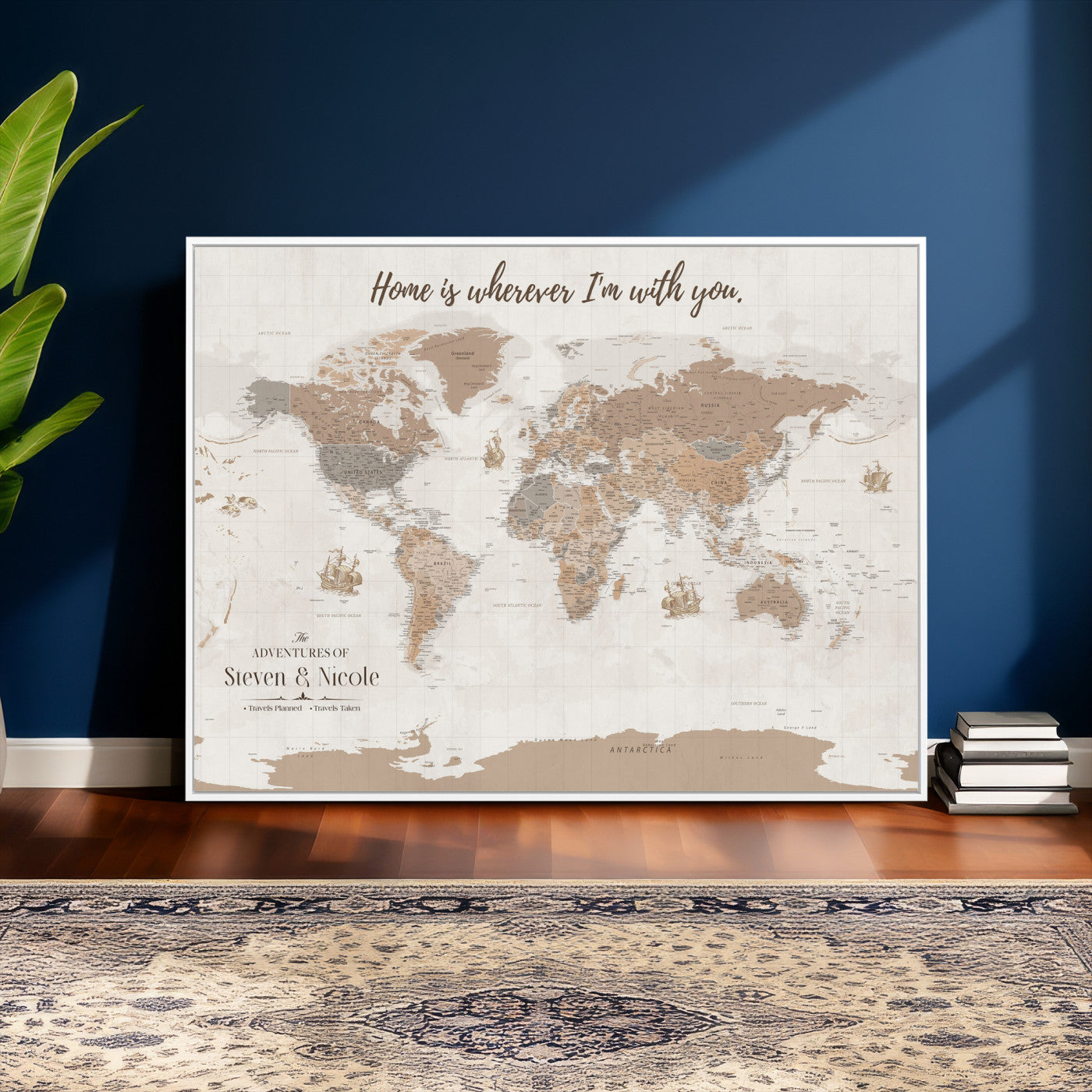25831578-MGV-CV-36X24 - Custom Push Pin World Map Wall Art Canvas Print – Personalized Travel Tracker with Pins Framed Large for Home and Office Decor
