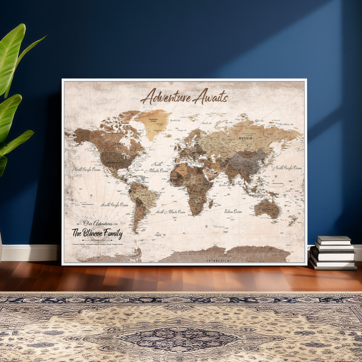 70887266-MGV-CV-36X24 - Custom Push Pin World Map Wall Art Canvas Print – Personalized Travel Tracker with Pins Framed Large for Home and Office Decor