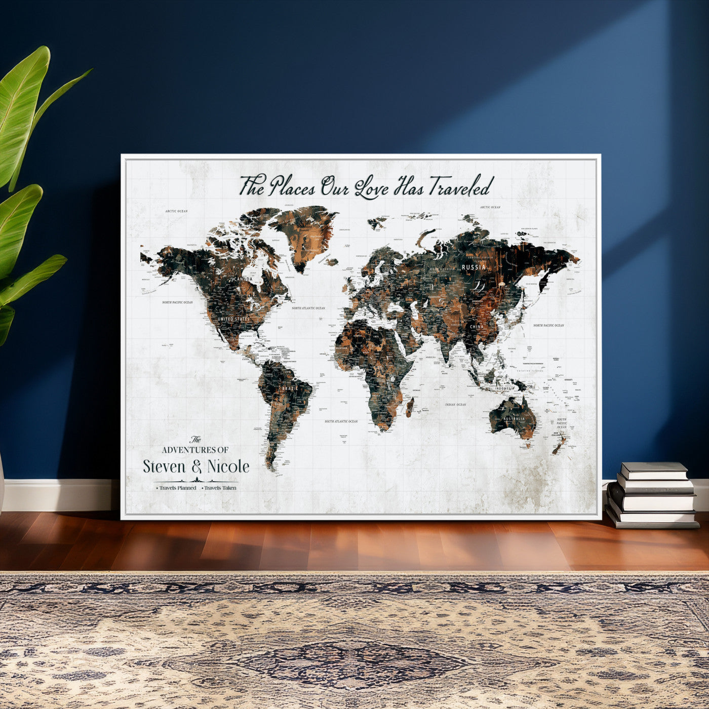 29090064-MGV-CV-36X24 - Custom Push Pin World Map Wall Art Canvas Print – Personalized Travel Tracker with Pins Framed Large for Home and Office Decor