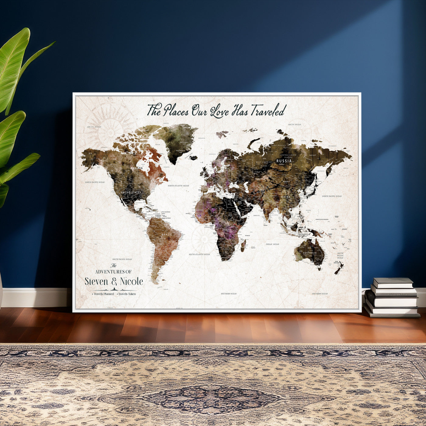 34345515-MGV-CV-36X24 - Custom Push Pin World Map Wall Art Canvas Print – Personalized Travel Tracker with Pins Framed Large for Home and Office Decor