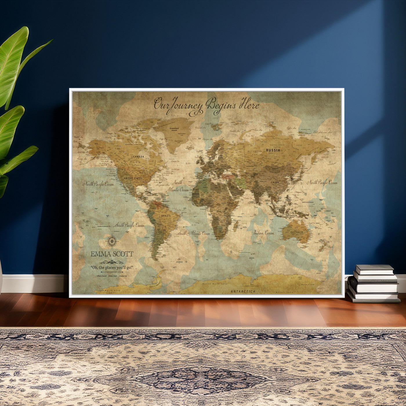 66550749-MGV-CV-36X24 - Custom Push Pin World Map Wall Art Canvas Print – Personalized Travel Tracker with Pins Framed Large for Home and Office Decor