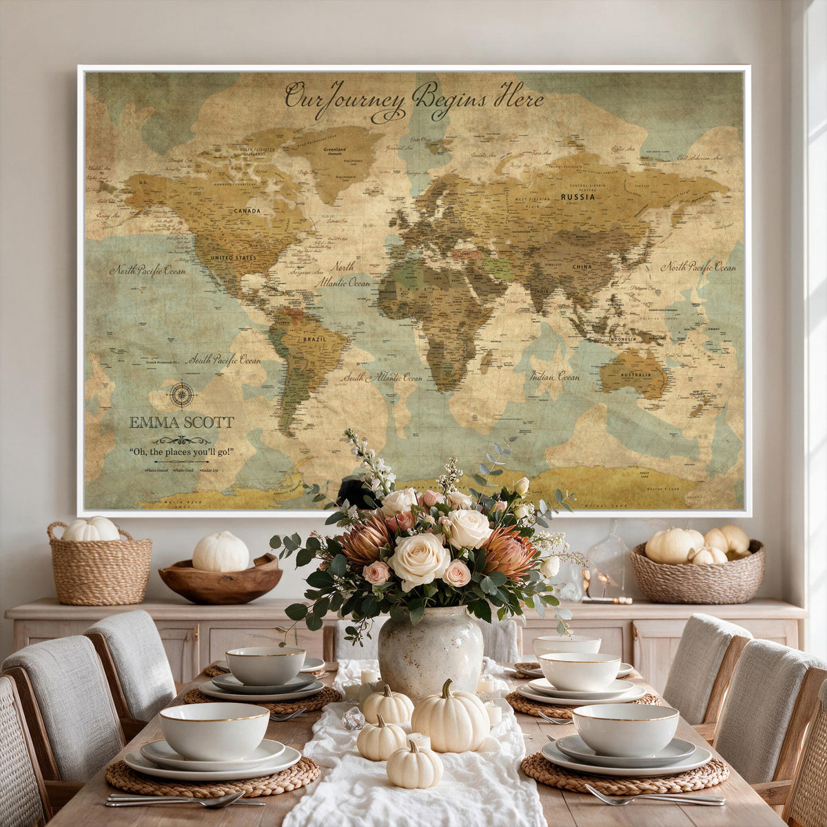 66550749-MGV-CV-36X24 - Custom Push Pin World Map Wall Art Canvas Print | Personalized Travel Tracker with Pins Framed Large for Home and Office Decor