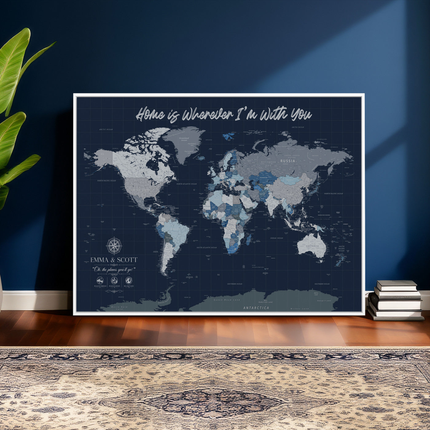 NEWMAP-18-MGV-CV-36X24 - Custom Push Pin World Map Wall Art Canvas Print – Personalized Travel Tracker with Pins Framed Large Print - NEWMAP-18